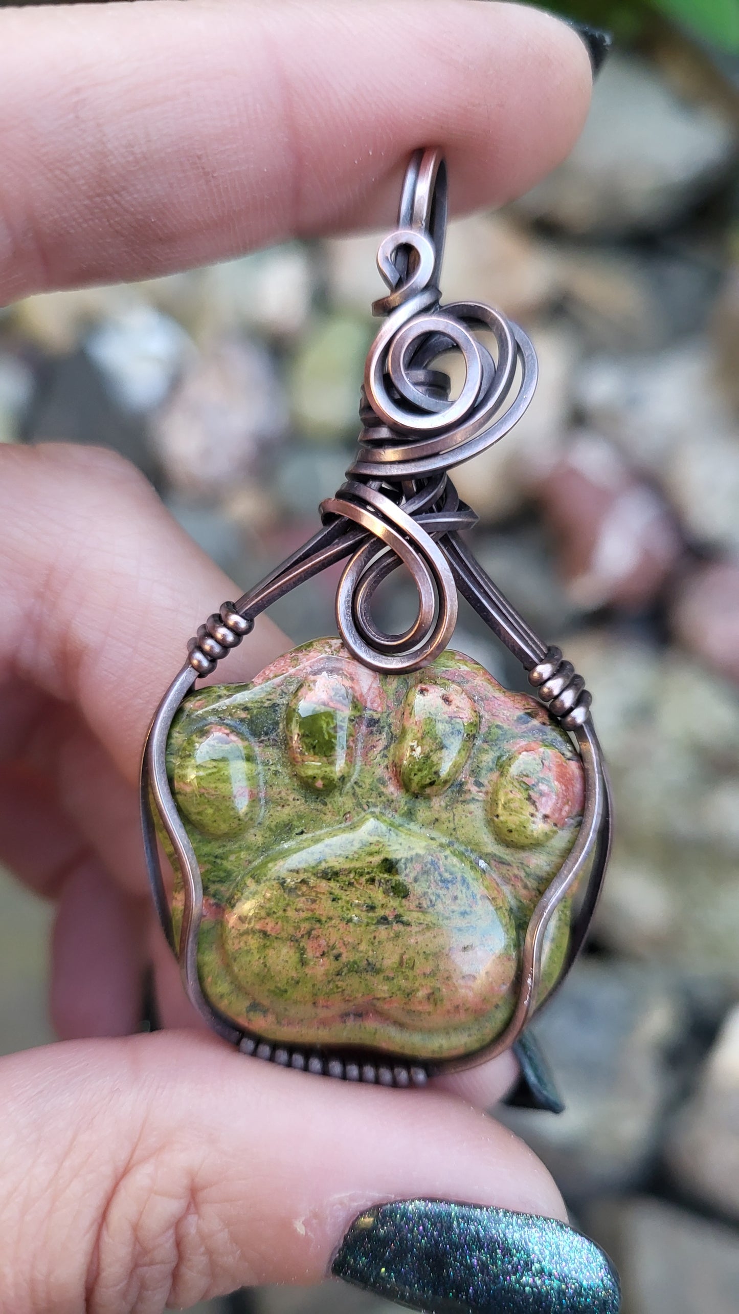 Unakite Jasper Puppy Paw Print Pendant