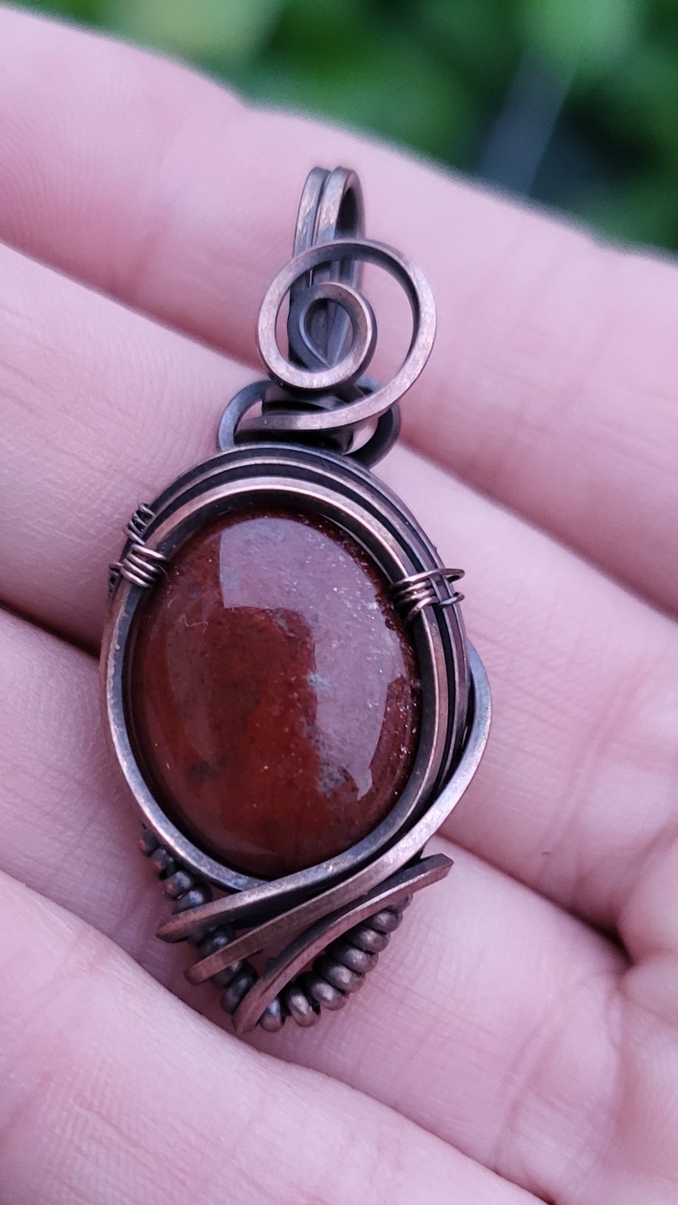 Red Moss Agate Copper Wire Wrap Pendant