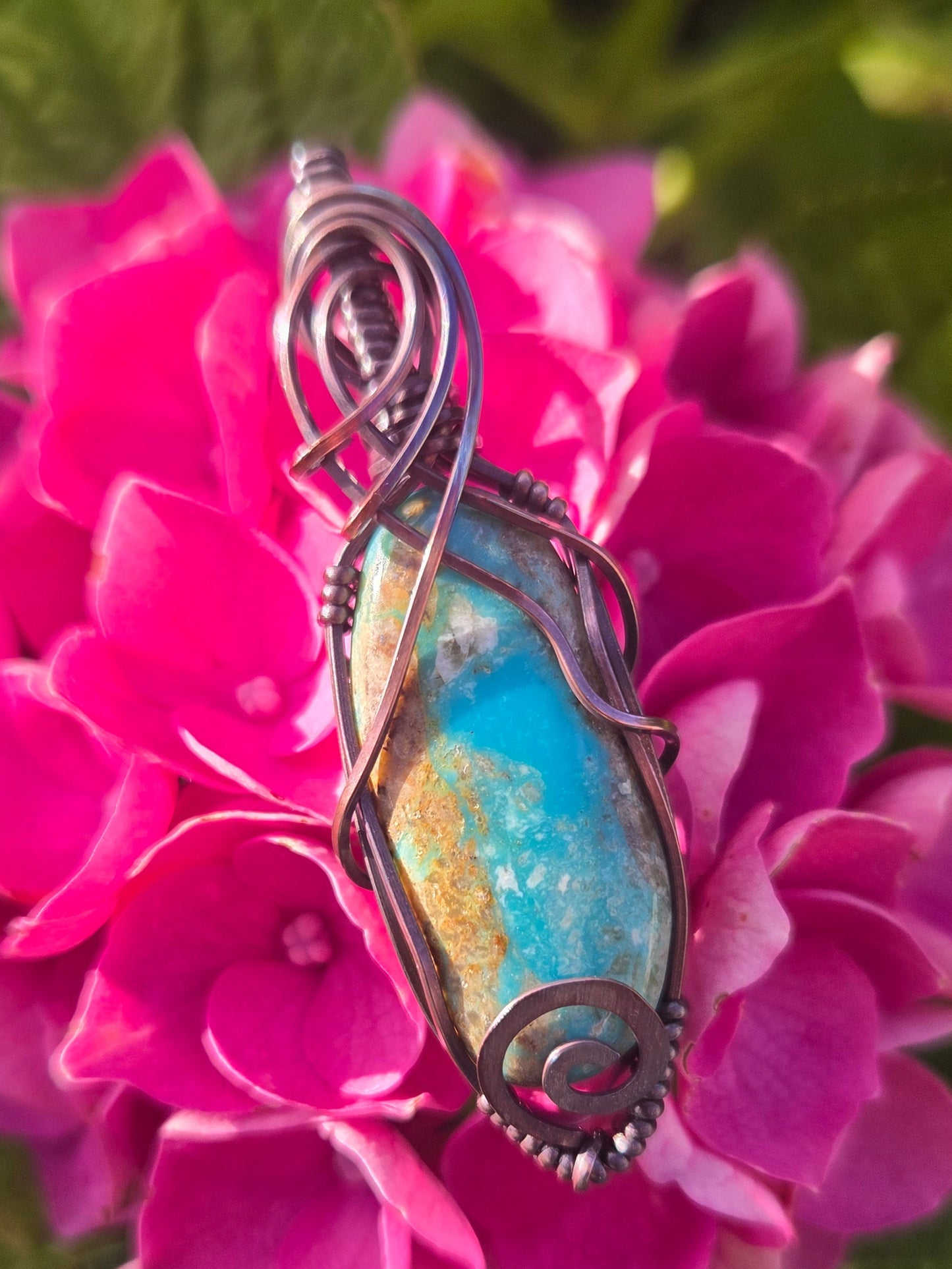 Royston Turquoise Cabochon Copper Wire Wrap Pendant
