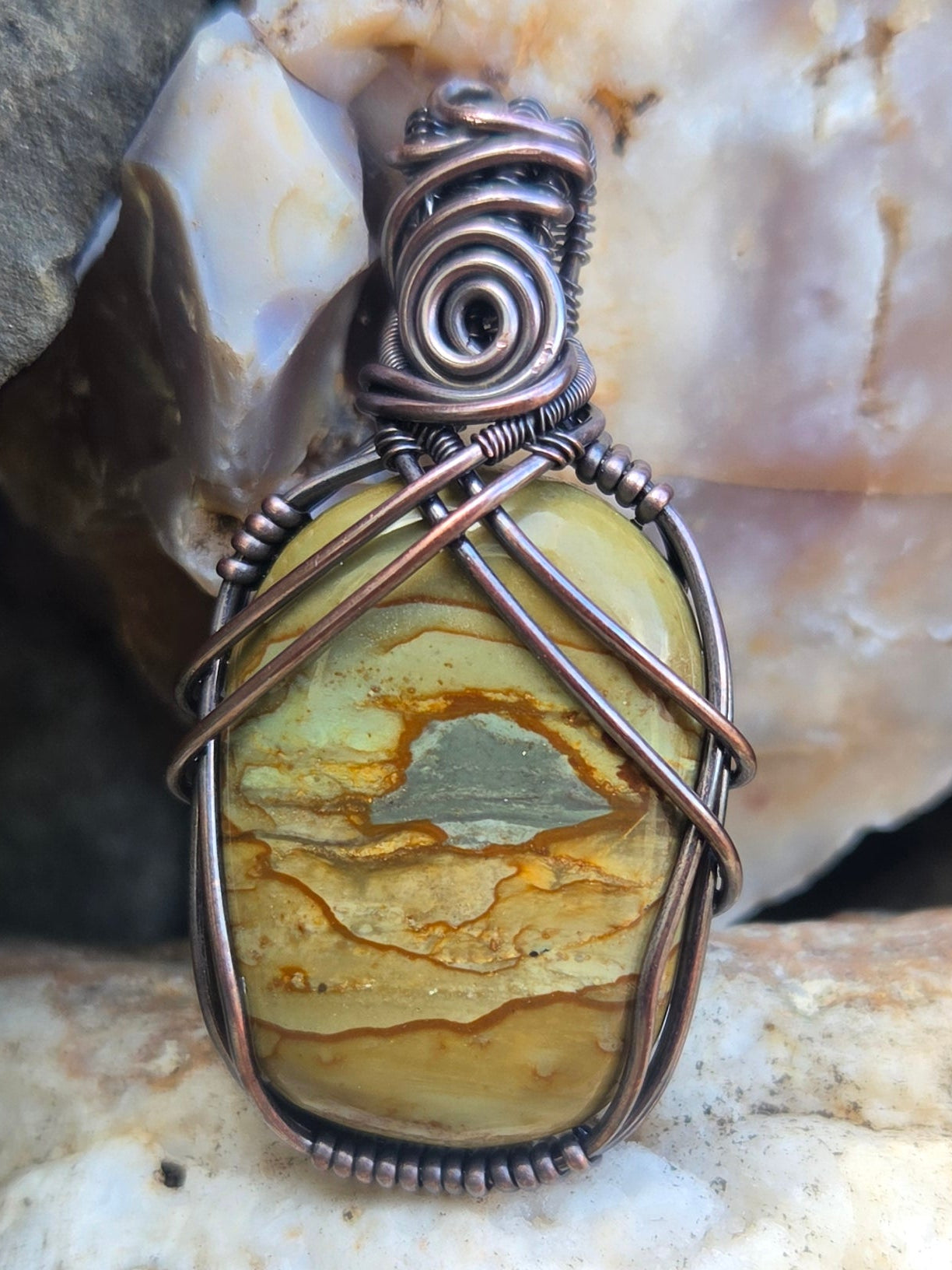 Owyhee Picture Jasper Copper Wire Wrap Pendant
