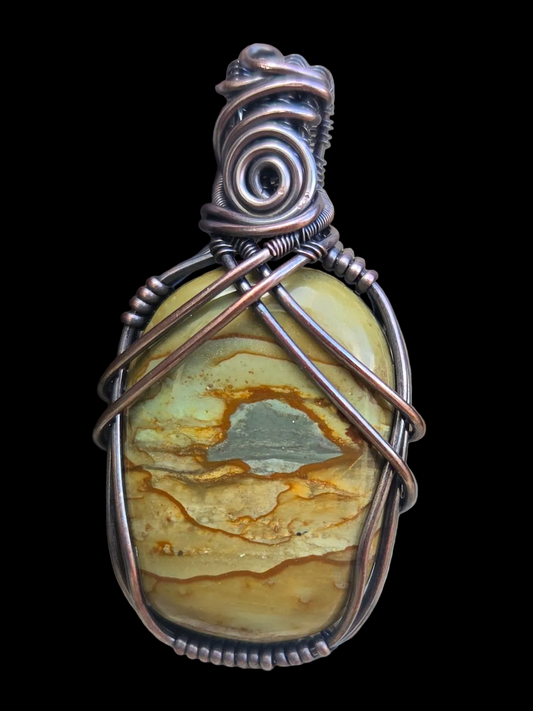 Owyhee Picture Jasper Copper Wire Wrap Pendant