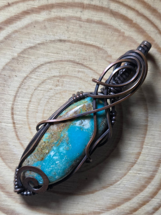 Royston Turquoise Cabochon Copper Wire Wrap Pendant
