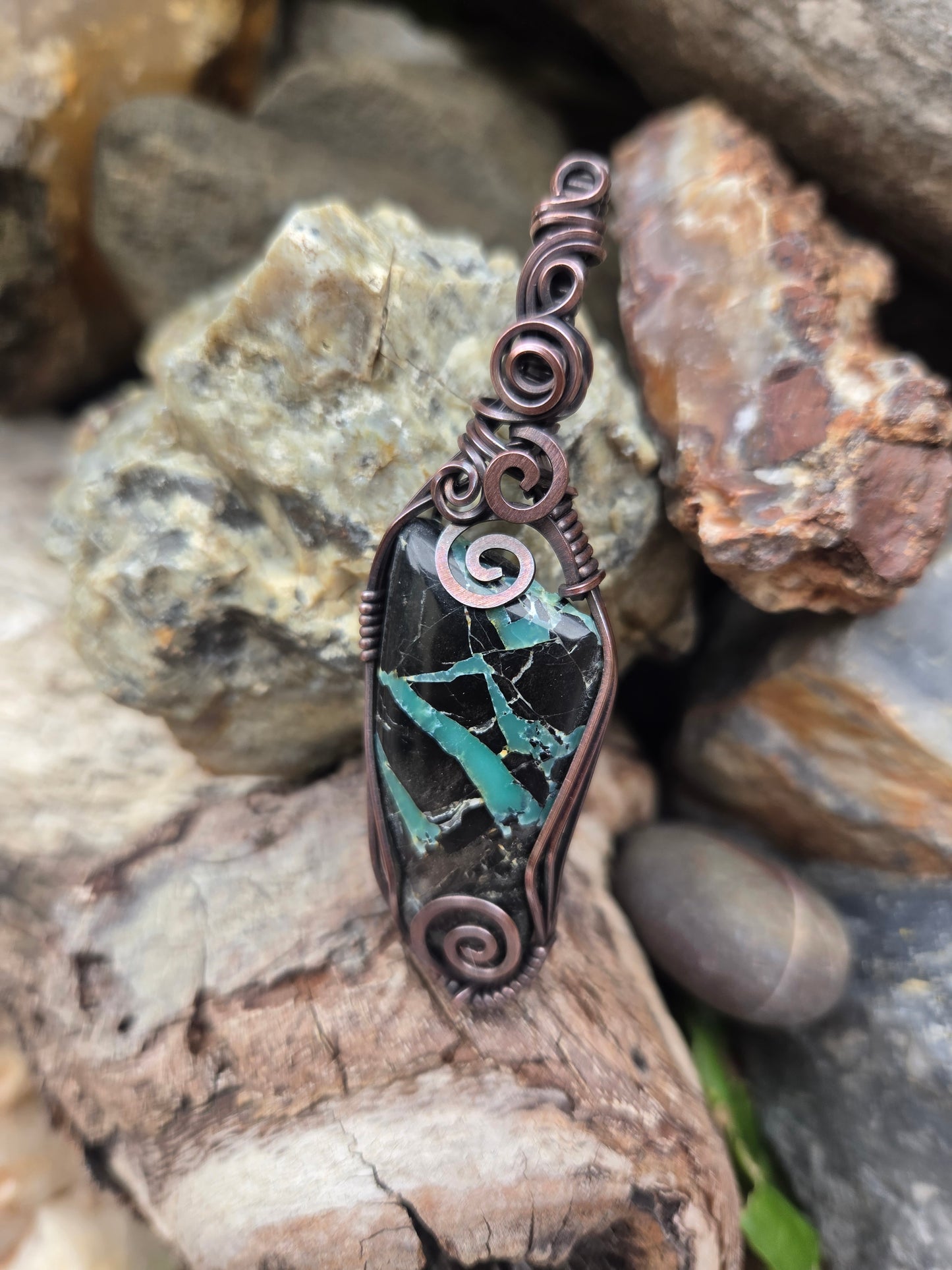 Super Fox Variscite Copper Wire Wrap Pendant