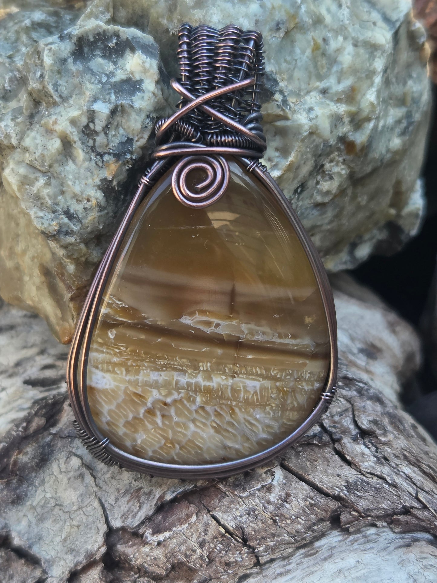 Opalized Palm Wood Cabochon Pendant