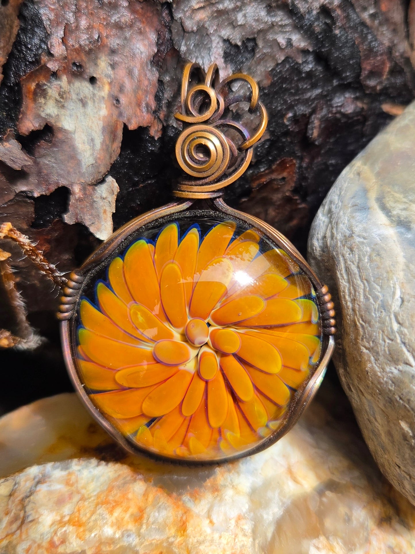 Glass Implosion Cabochon Copper Pendant