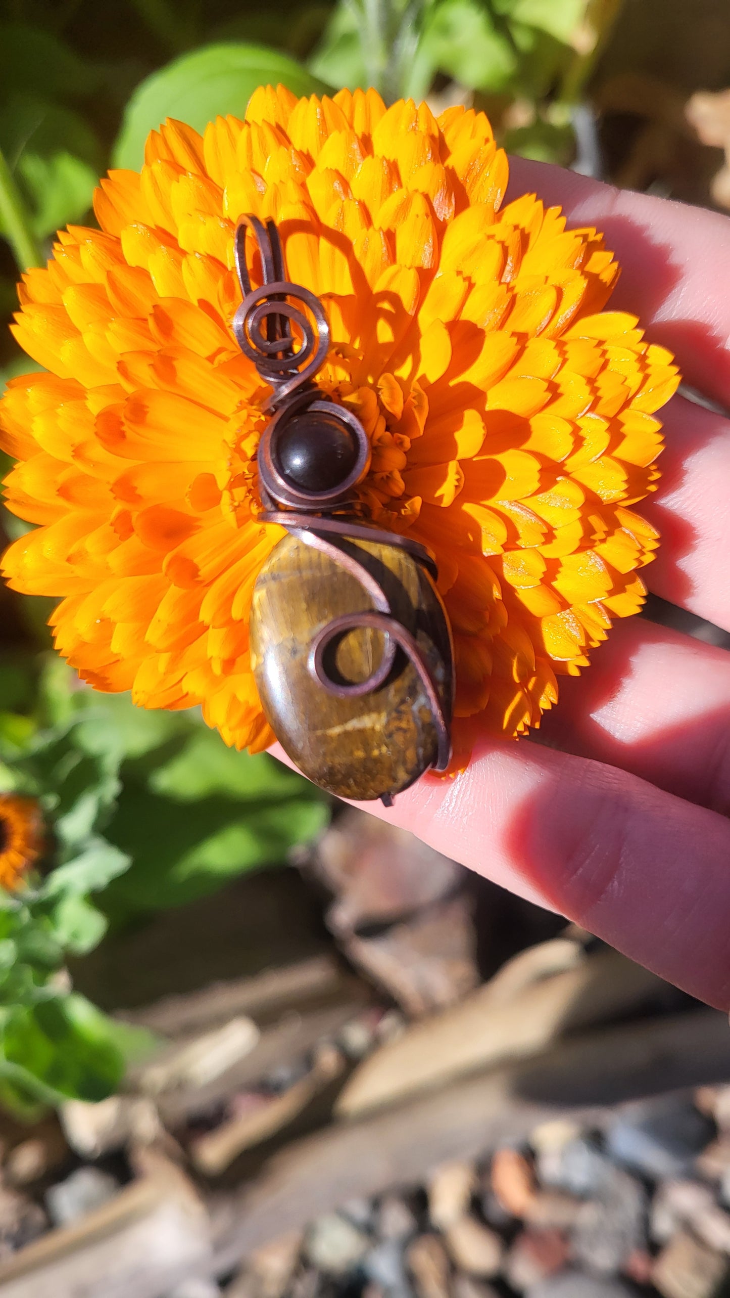Silver Sheen Obsidian & Tigers Eye Pendant