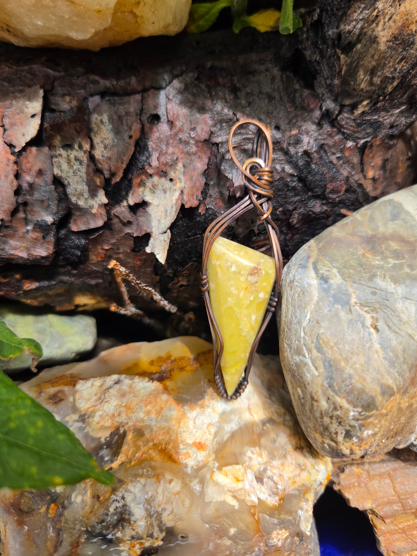Green Opal Cabochon Copper Pendant