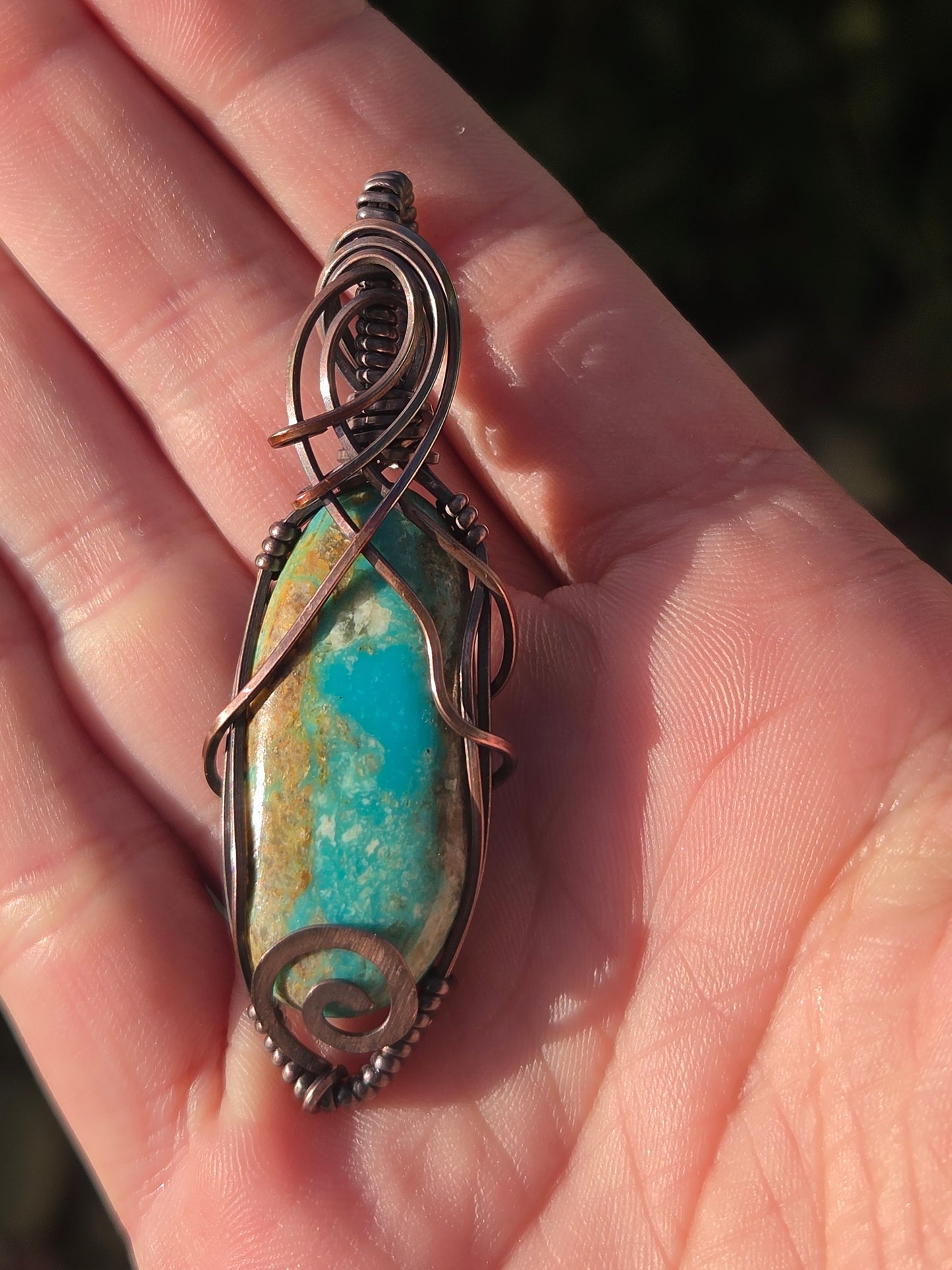 Royston Turquoise Cabochon Copper Wire Wrap Pendant