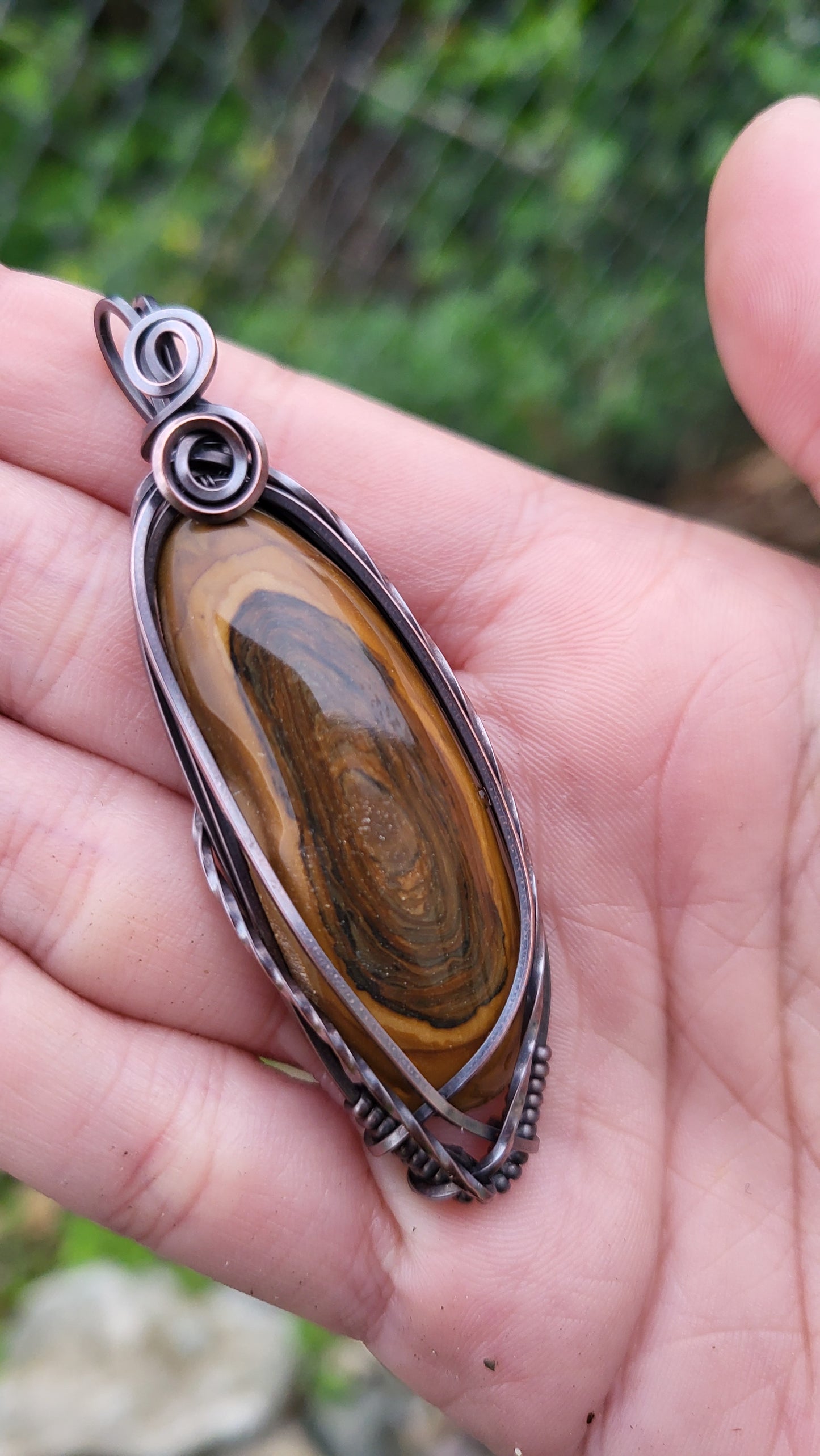 Royal Sahara Jasper Oxidized Copper Wire Wrap Pendant