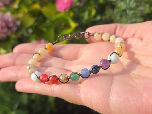 Chakra Stone Bead & Copper Wire Bracelet sz. 7