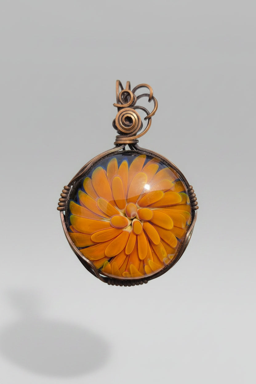 Glass Implosion Cabochon Copper Pendant