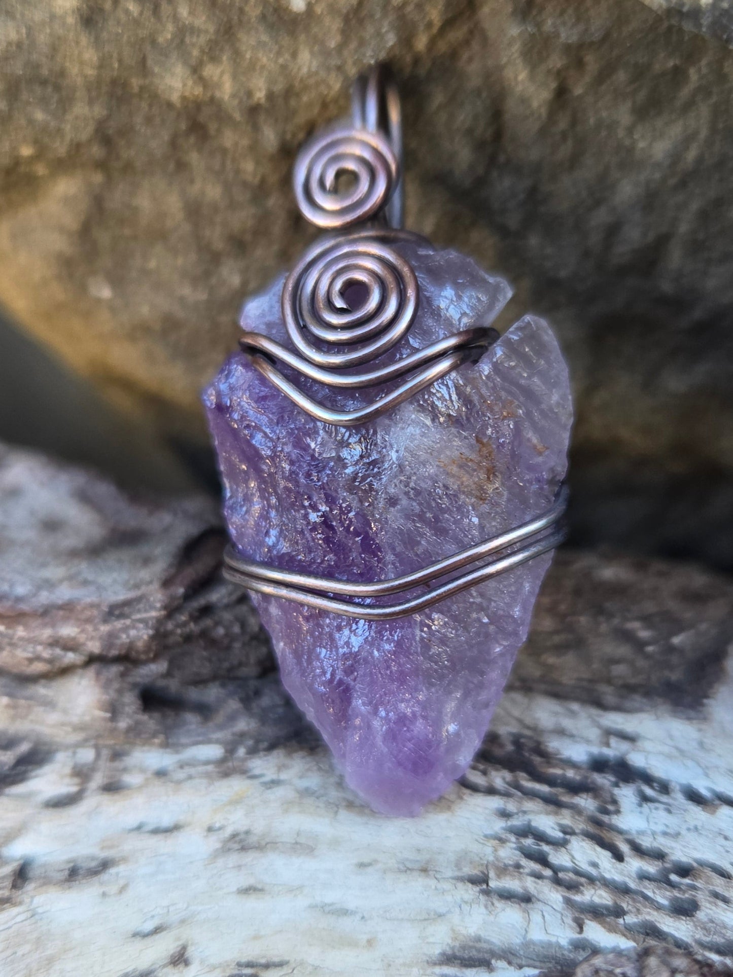 Amethyst Arrowhead Copper Wire Wrap Pendant