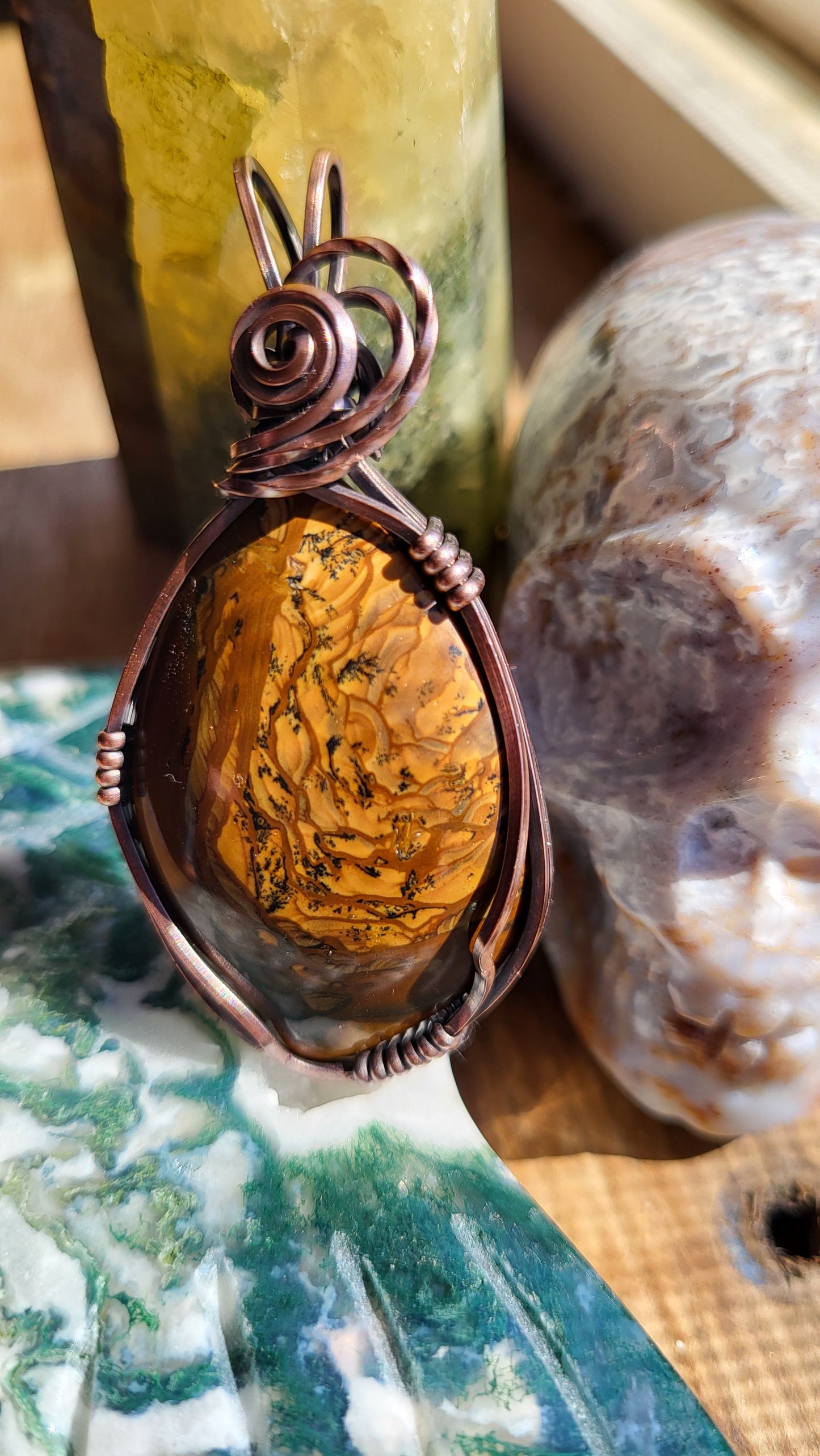 Royal Sahara Jasper Copper Wire Wrap Pendant