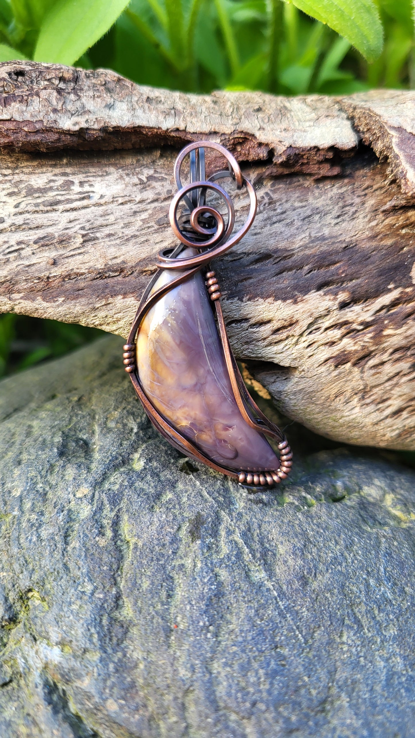 Purple Jasper Cabochon Copper Wire Wrap Pendant