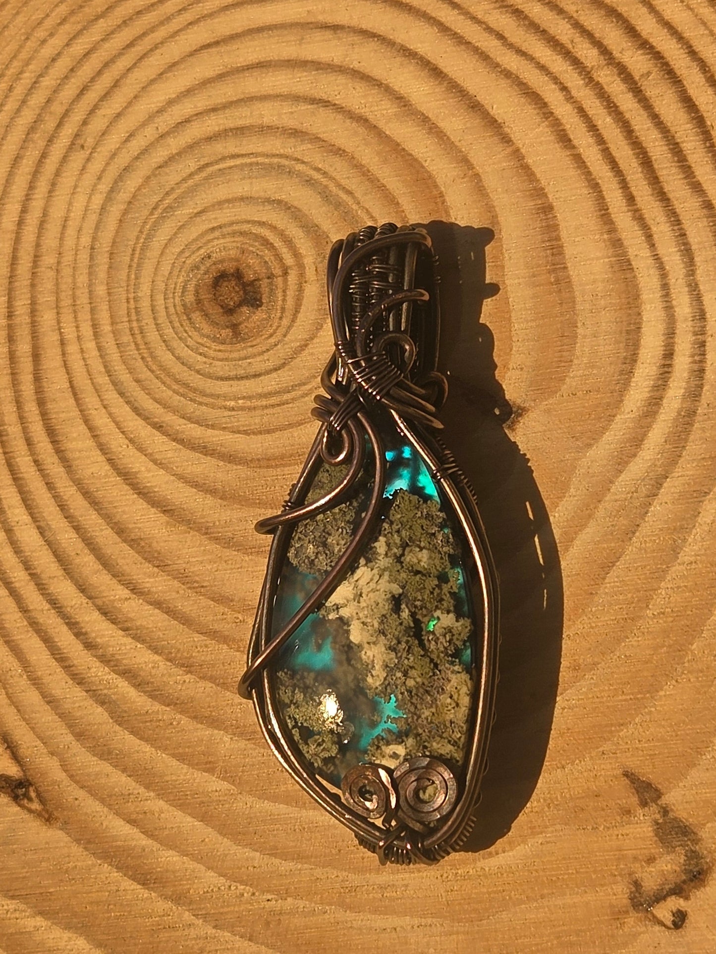 Moss Agate Aurora Opal Doublet Copper Pendant