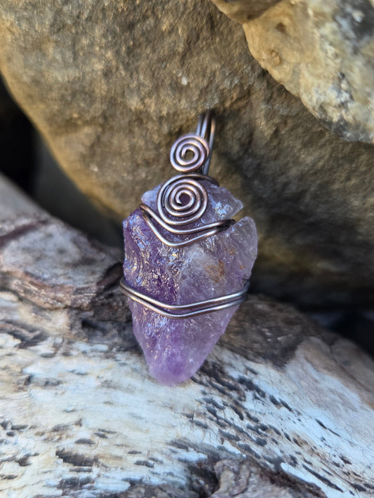 Amethyst Arrowhead Copper Wire Wrap Pendant