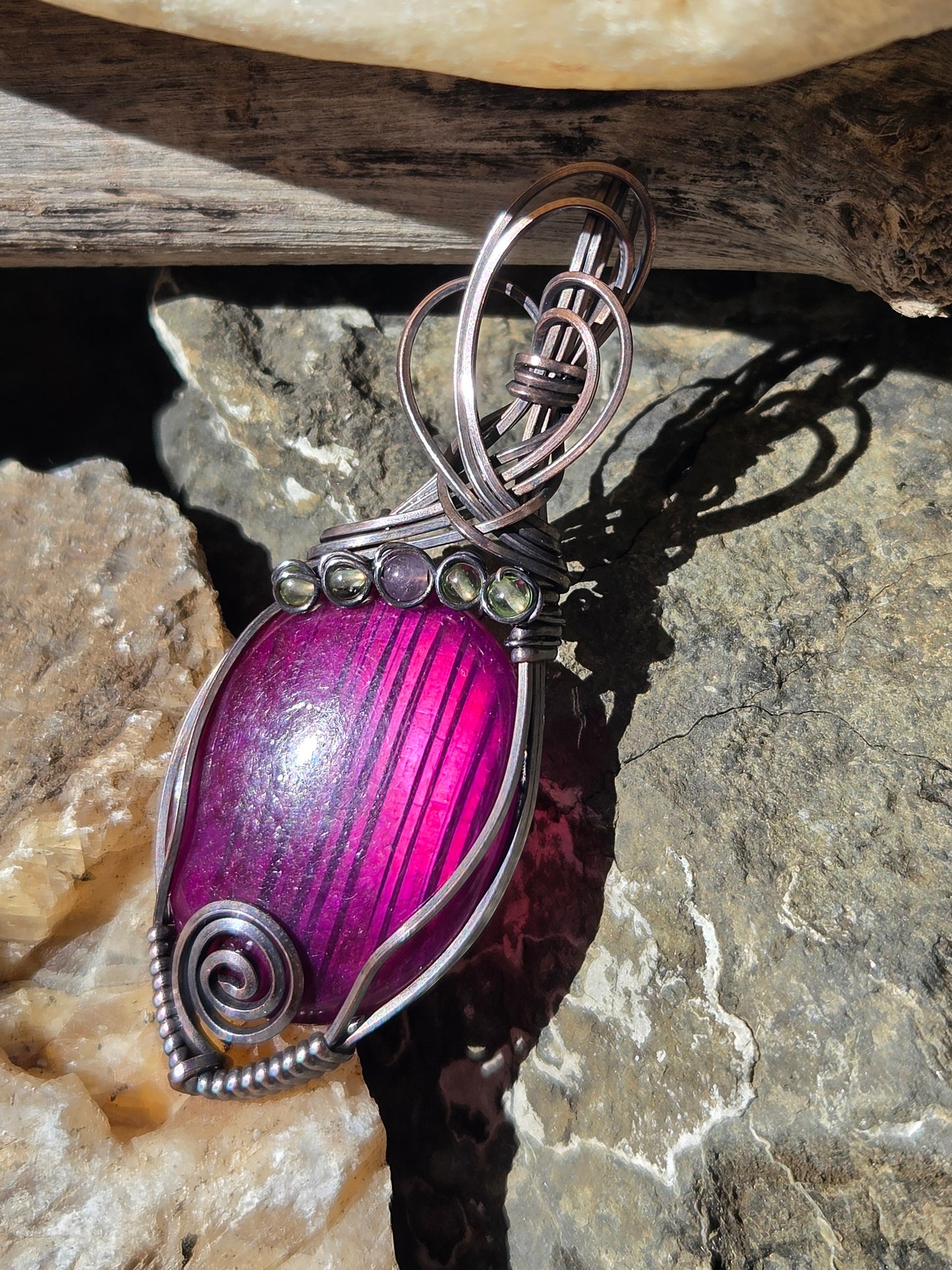 Magenta Enhanced Labradorite w/ Peridot &  Amethyst Accents