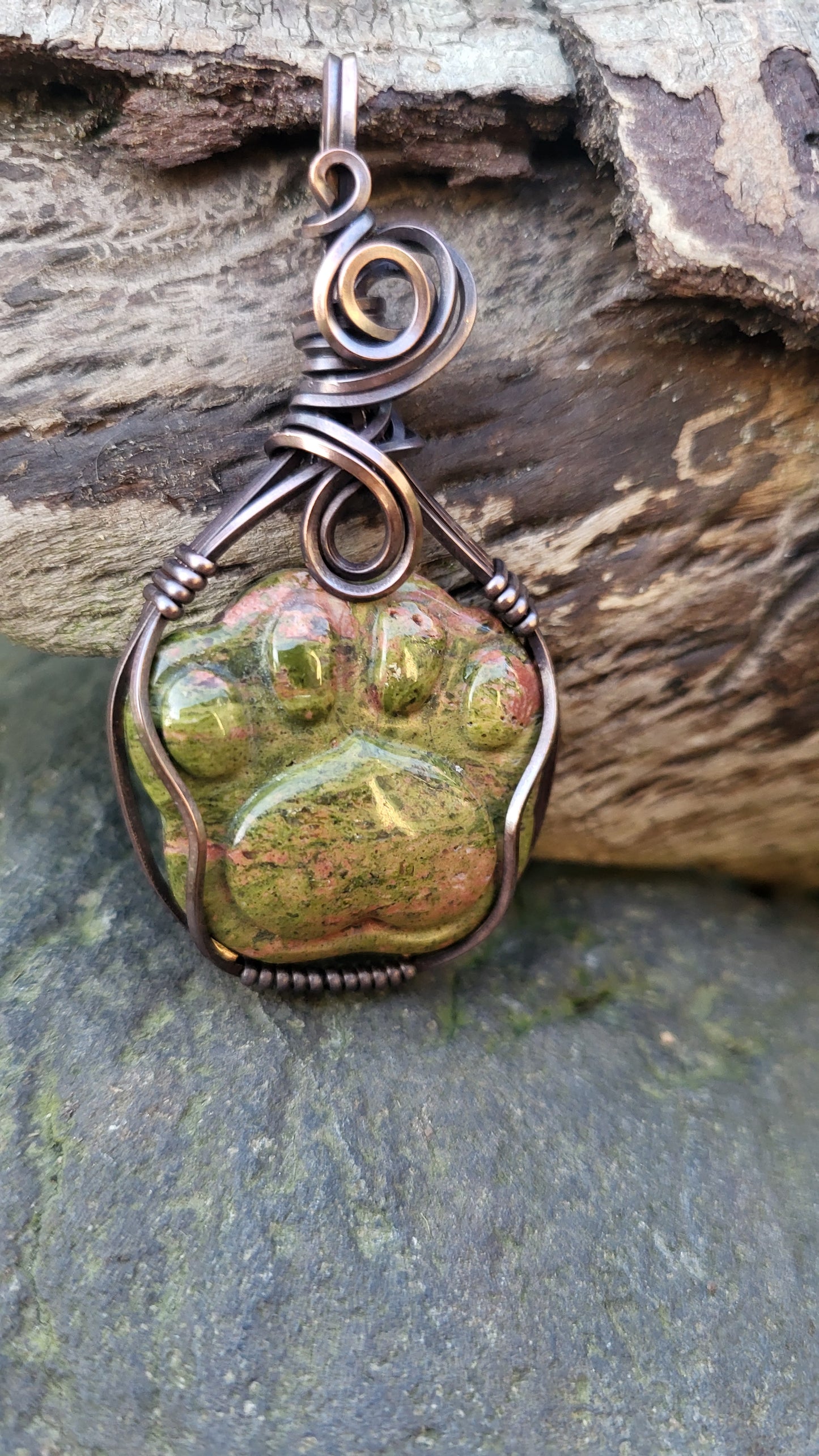 Unakite Jasper Puppy Paw Print Pendant