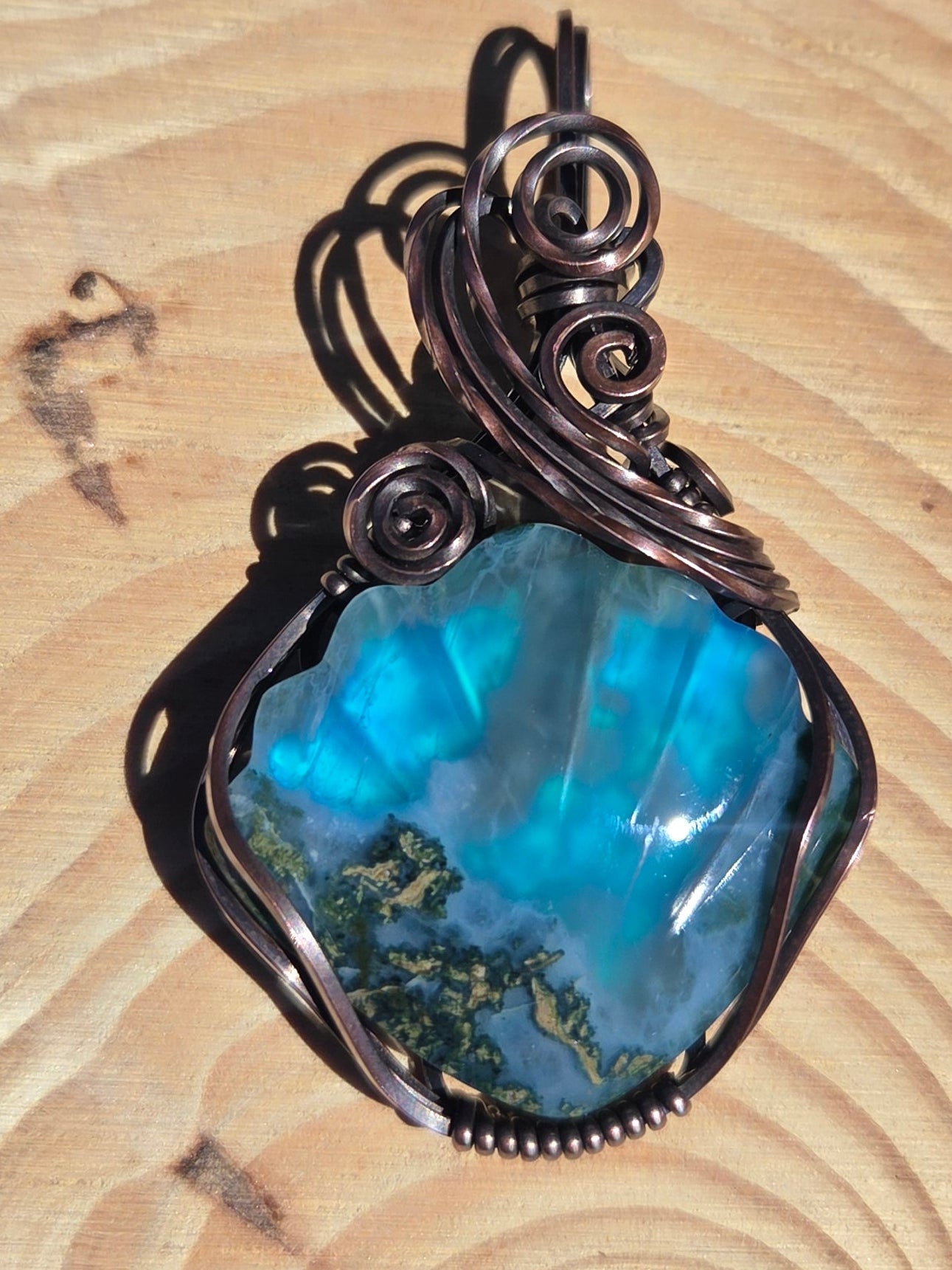 Moss Agate Seashell Aurora Opal Doublet Pendant