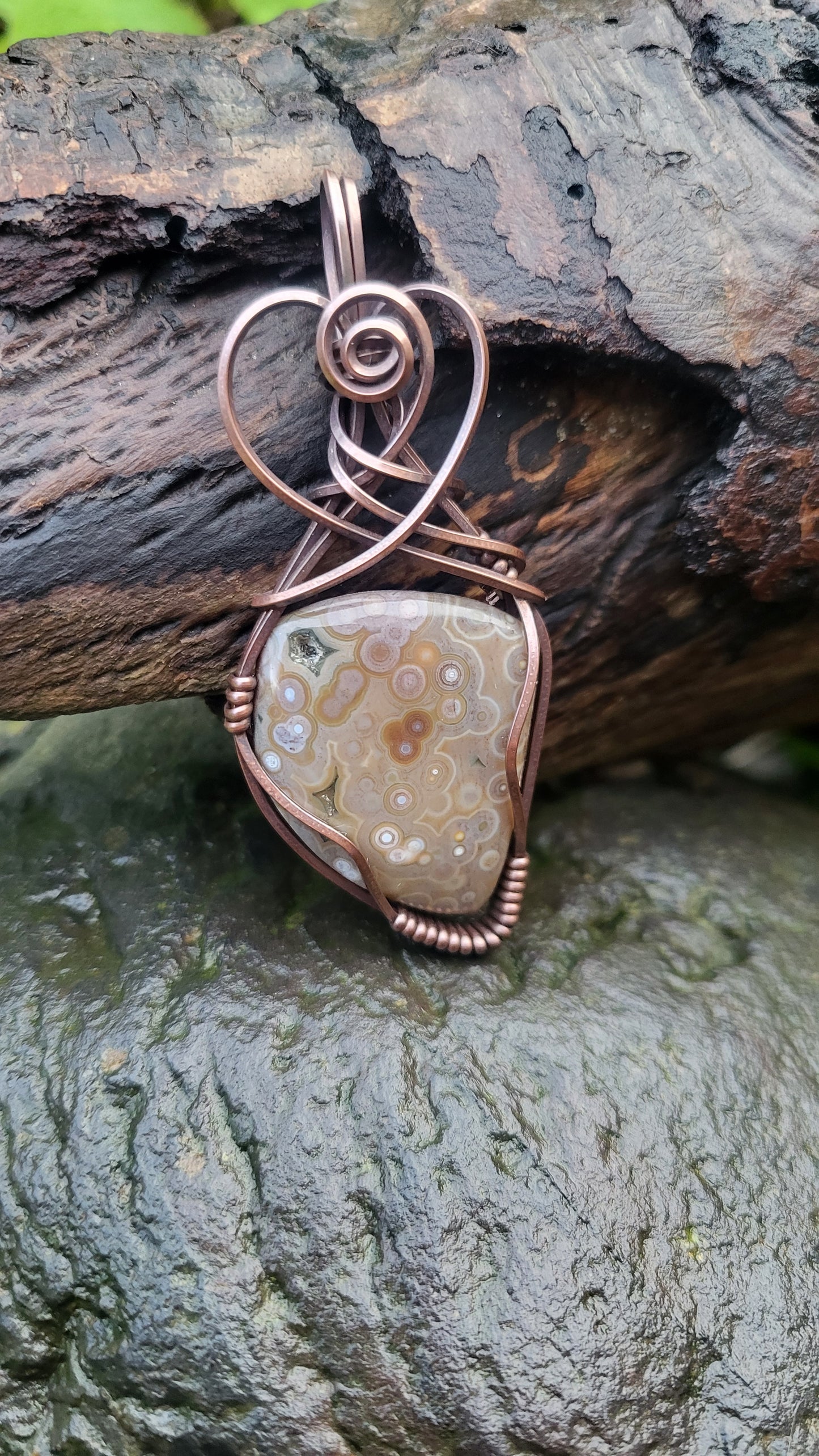Ocean Jasper Oxidized Copper Wire Wrap Pendant