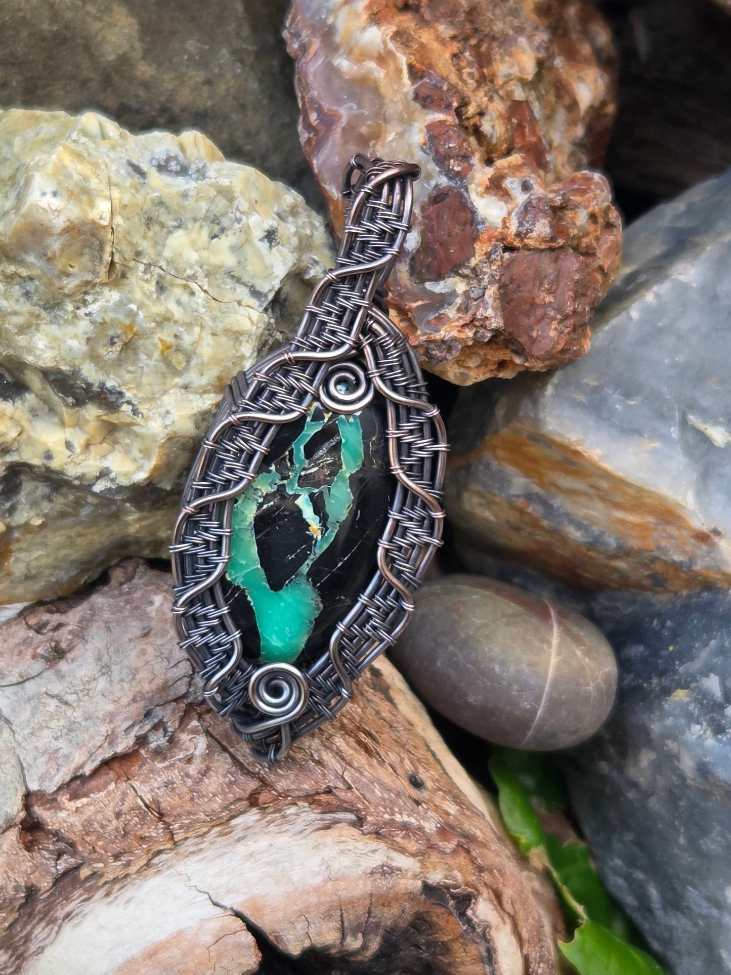 Super Fox Variscite Copper Wire Wrap Pendant