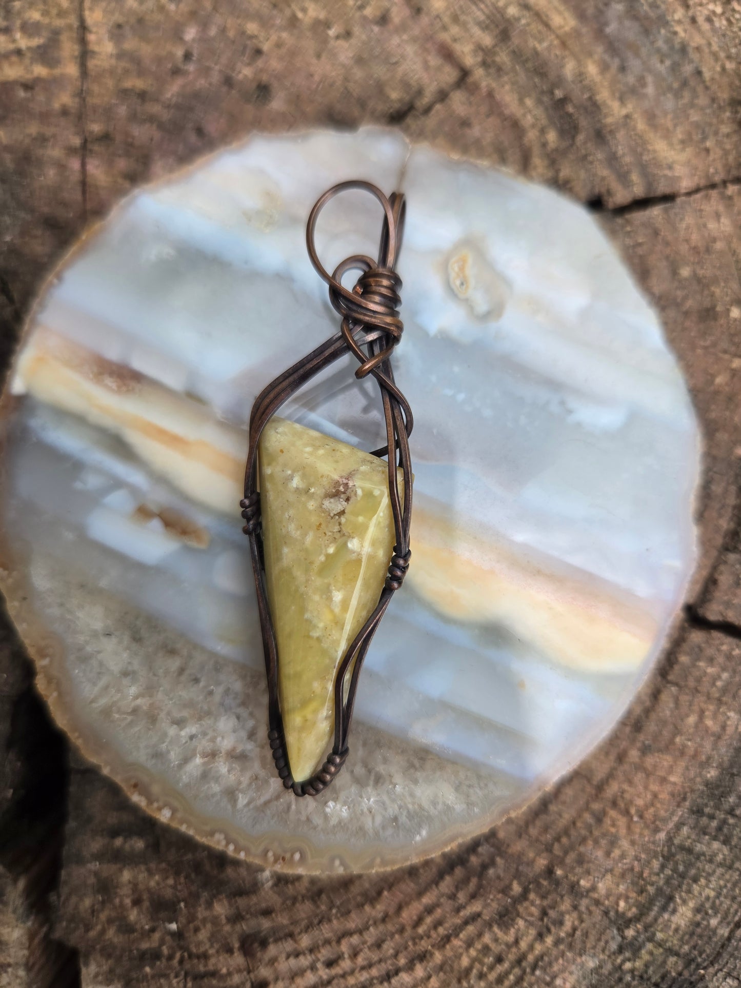 Green Opal Cabochon Copper Pendant
