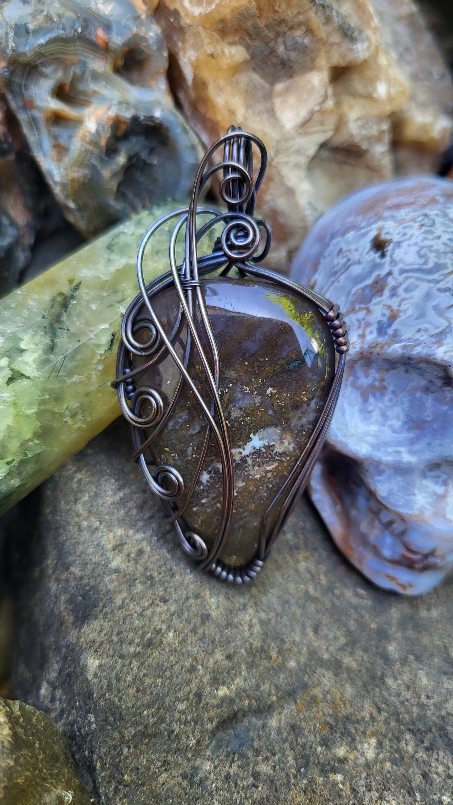 Purple Moss Agate Copper Wire Wrap Pendant