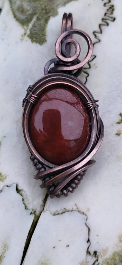Red Moss Agate Copper Wire Wrap Pendant