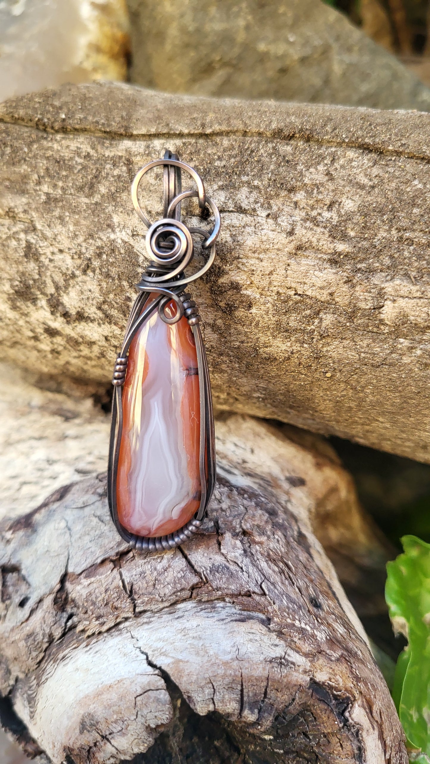Berber Agate Cabochon Wirewrap Copper Pendant