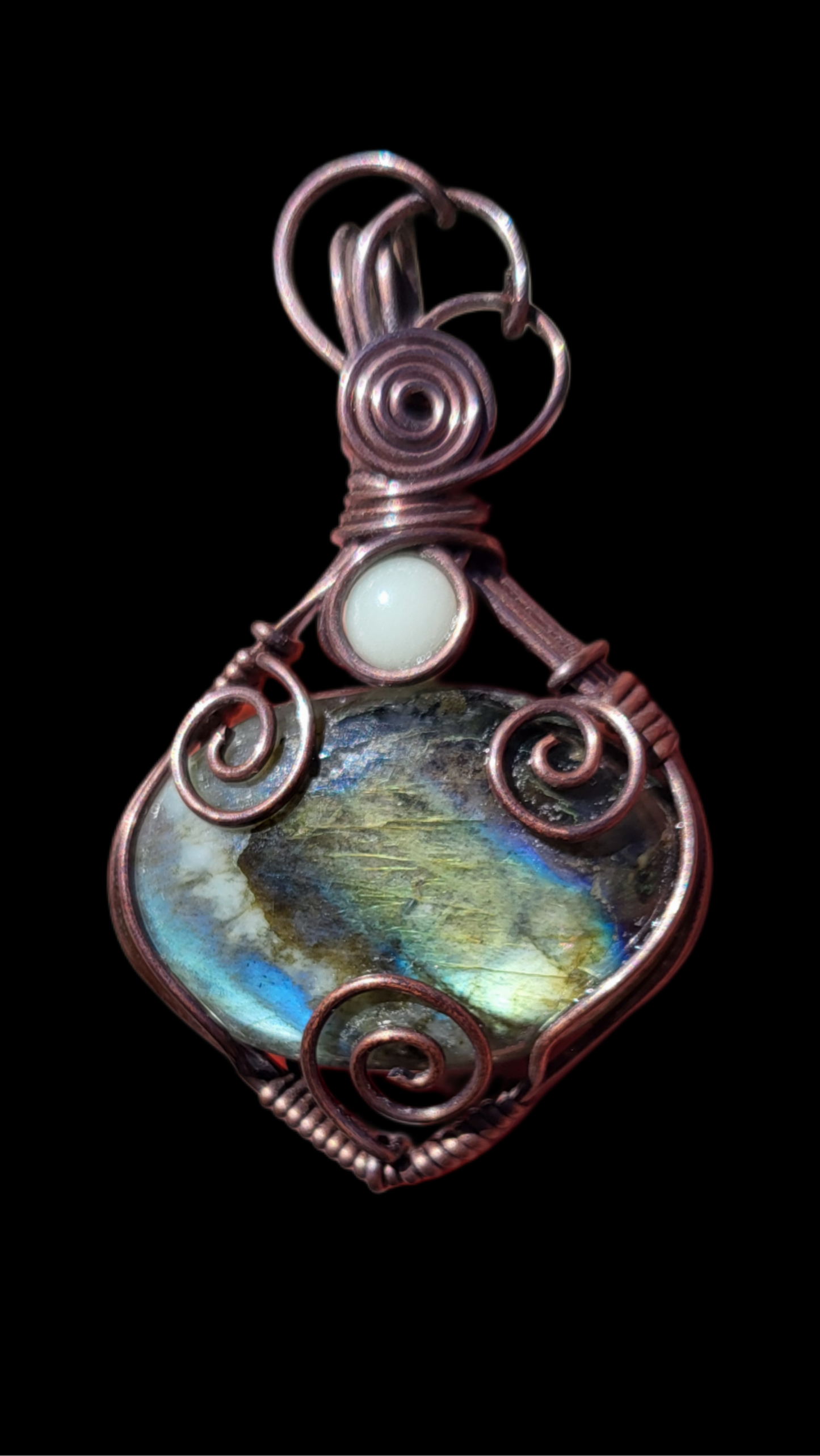 Labradorite w/ Glow Stone Copper Wire Wrap Pendant