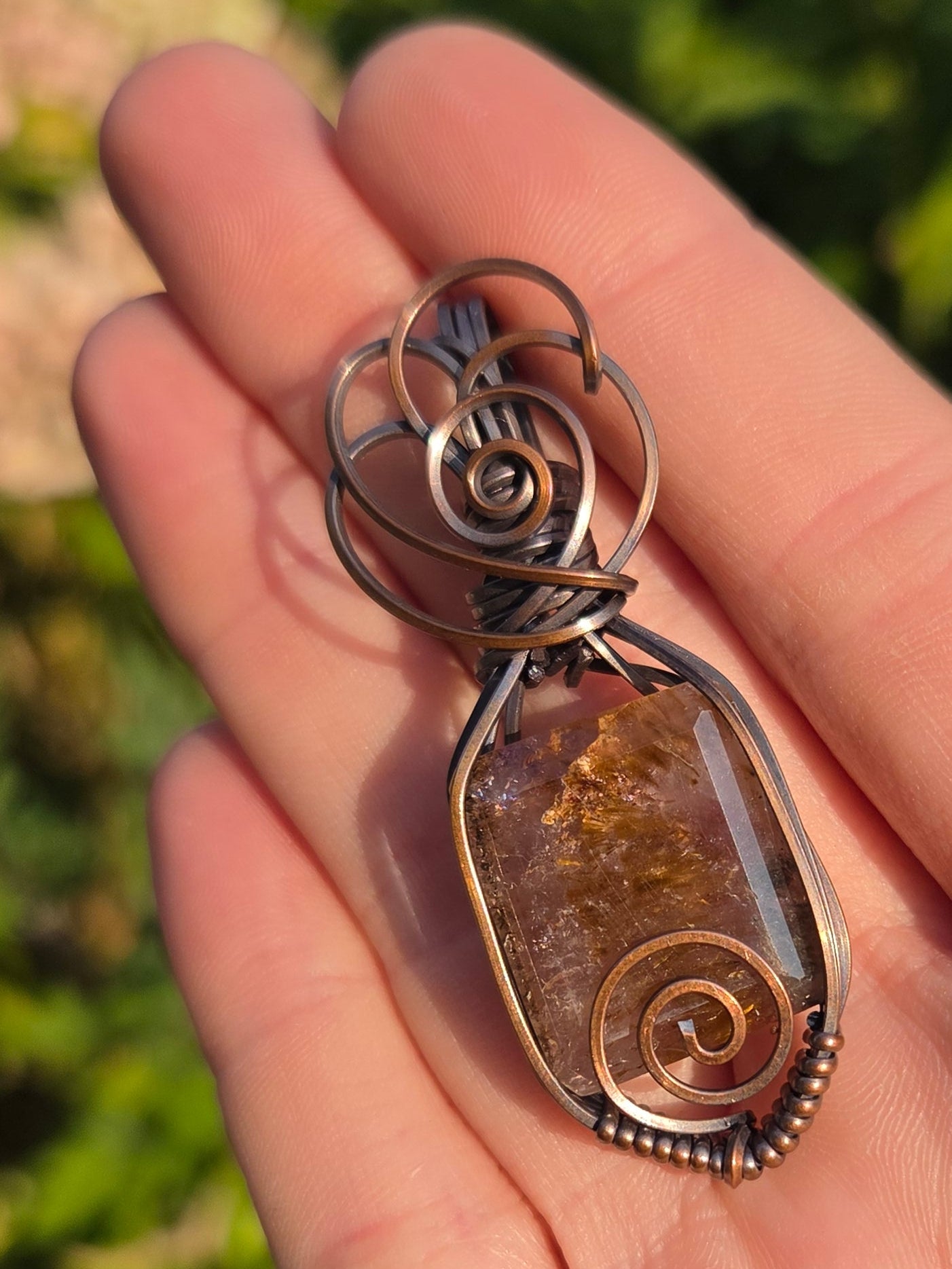 Cacoxenite Facet Copper Pendant