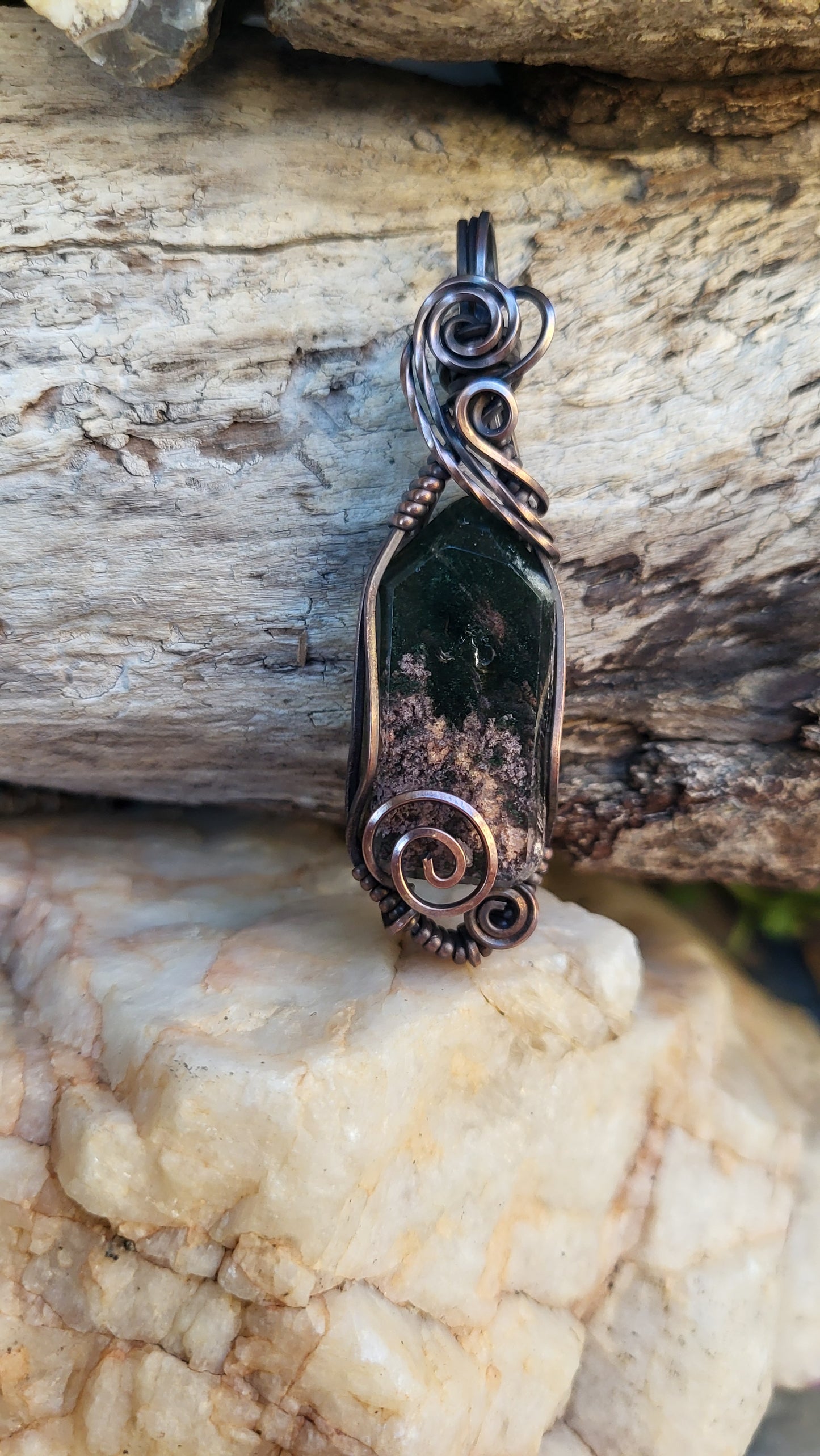 Garden Quartz Crystal Copper Wire Wrap Pendant