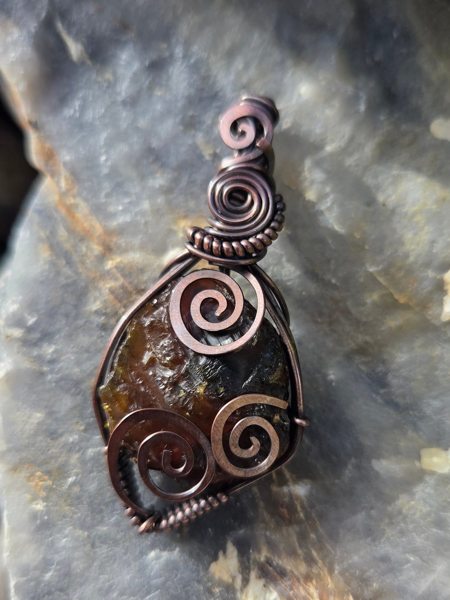 Baltic Amber Copper Wire Wrap Pendant