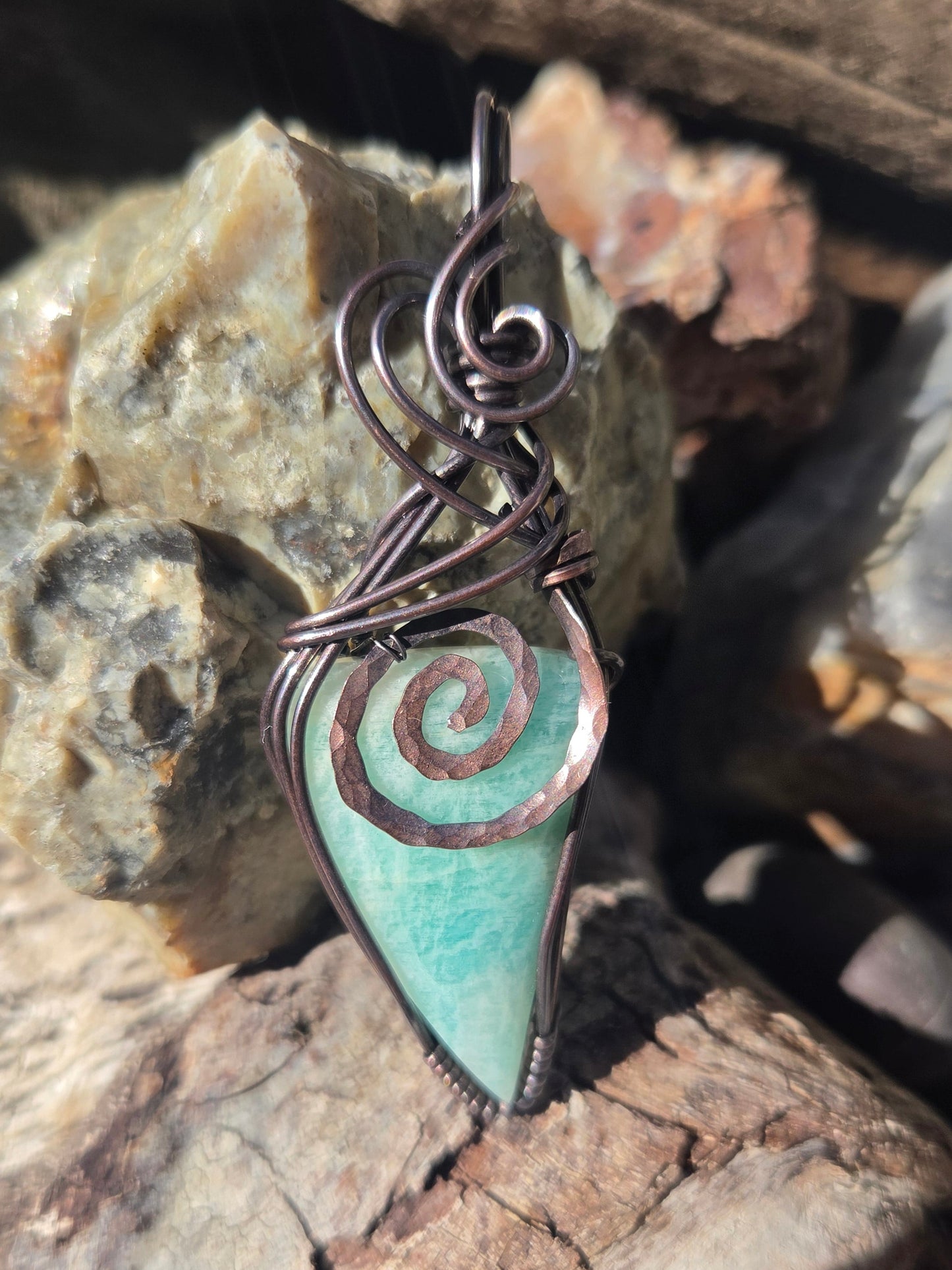 Amazonite Copper Wire Wrap Pendant