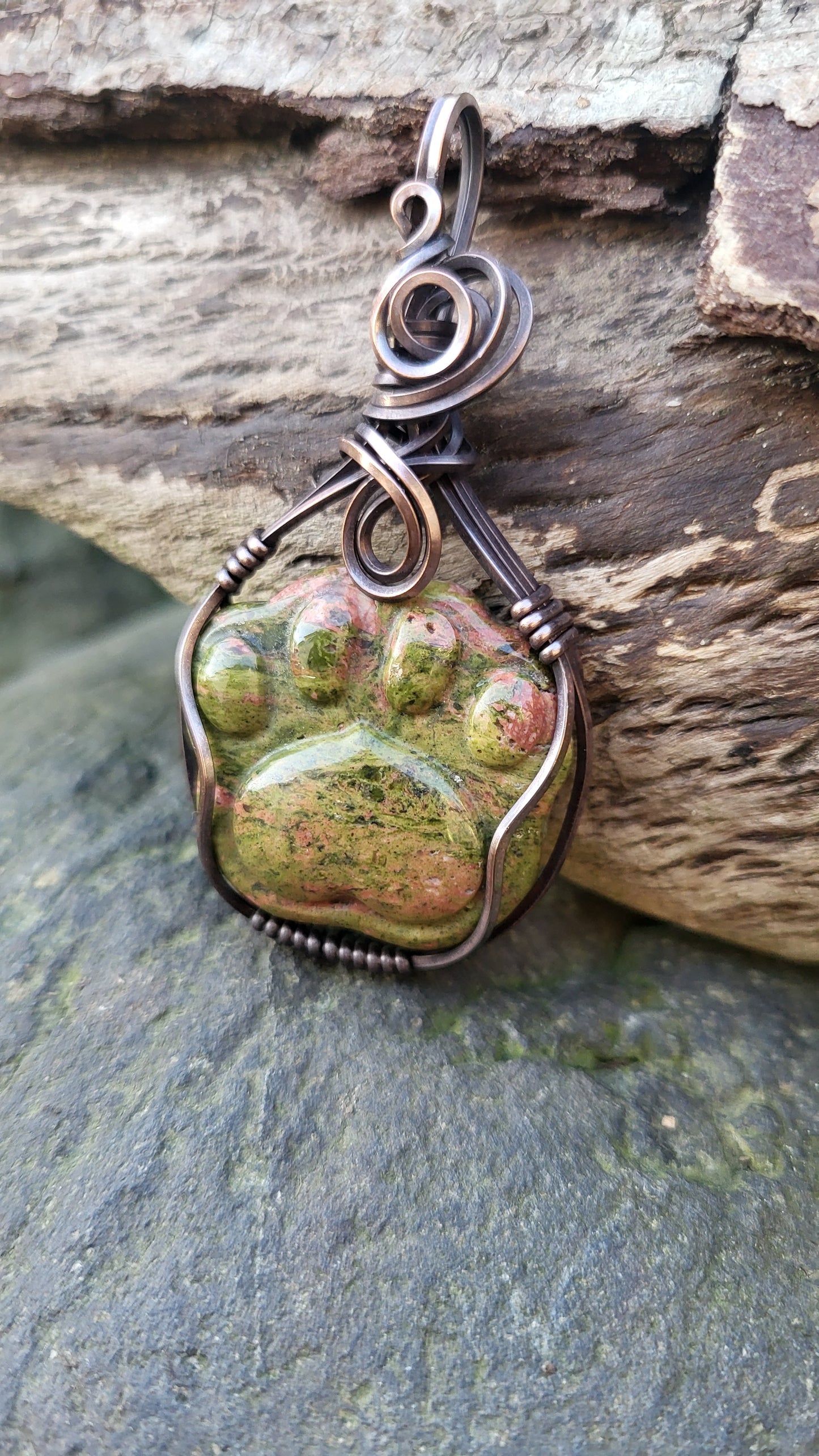 Unakite Jasper Puppy Paw Print Pendant