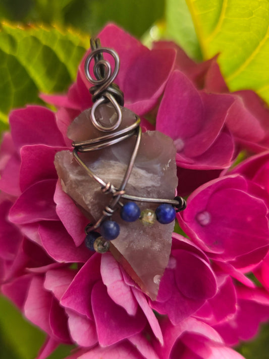 Agate Arrowhead Pendant w/ Lapis Lazuli And Peridot Accents