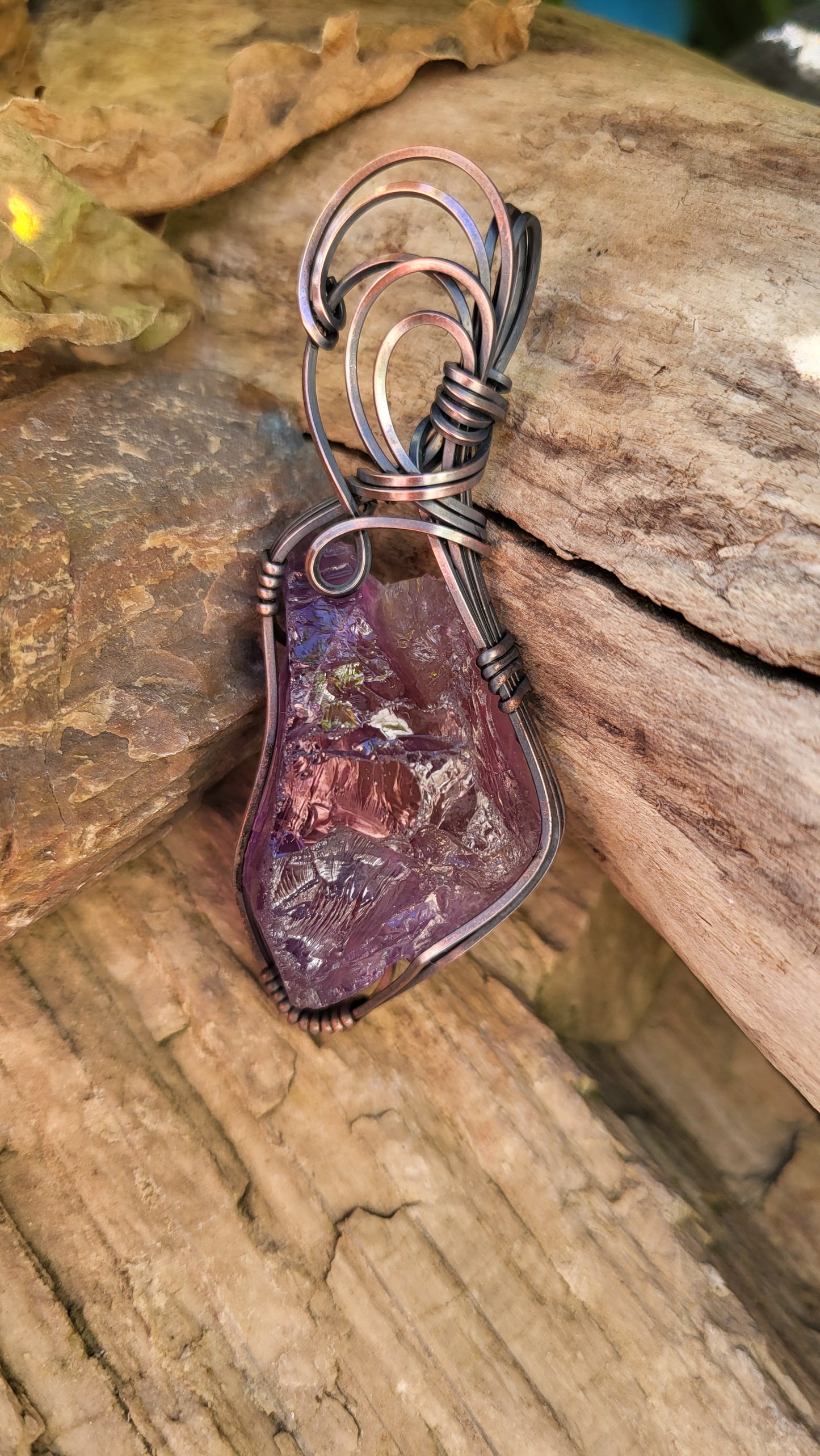 Natural Amethyst Crystal Copper Wire Wrap Pendant