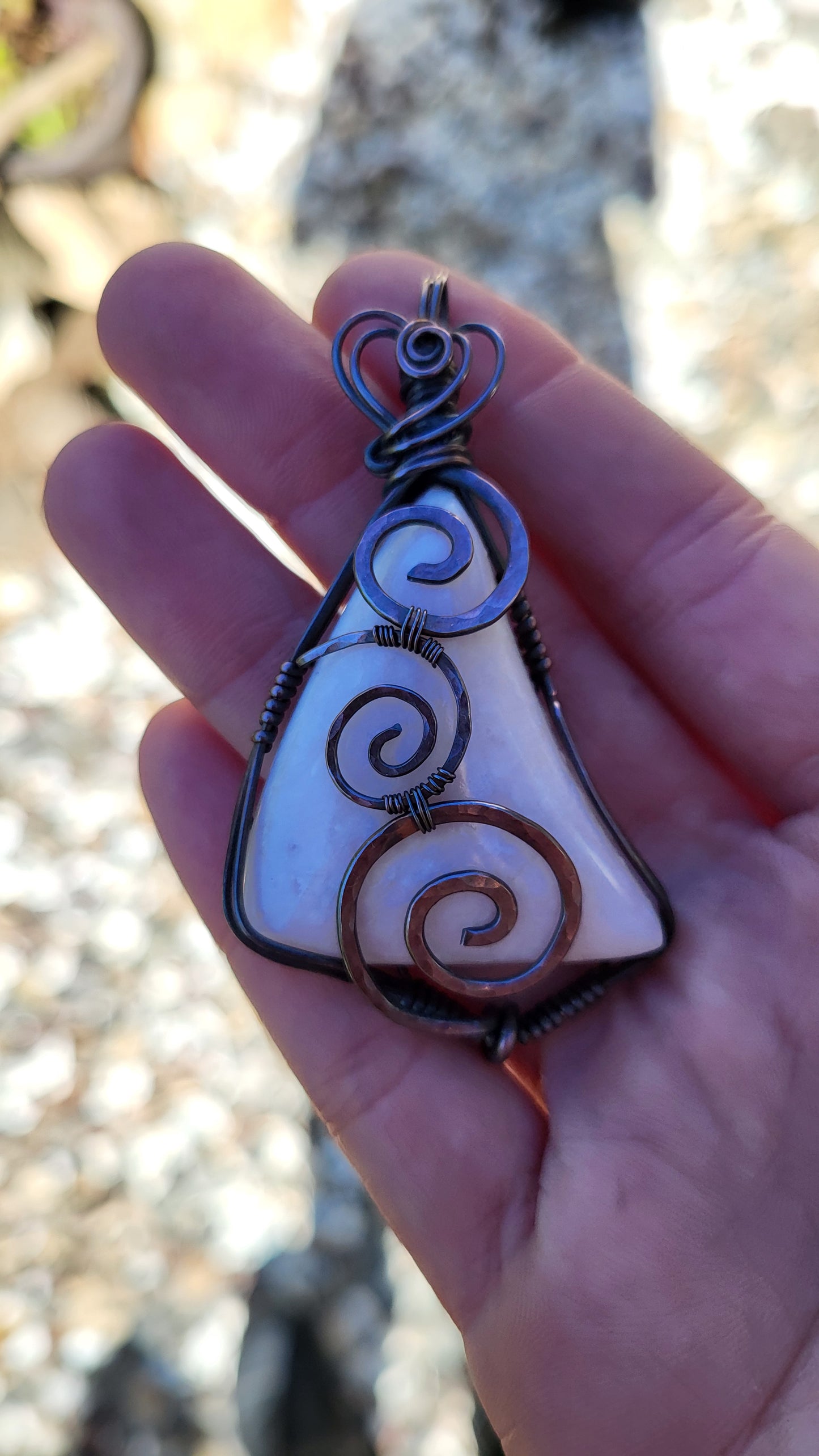 Pink Peruvian Opal Copper Wire Wrap Pendant