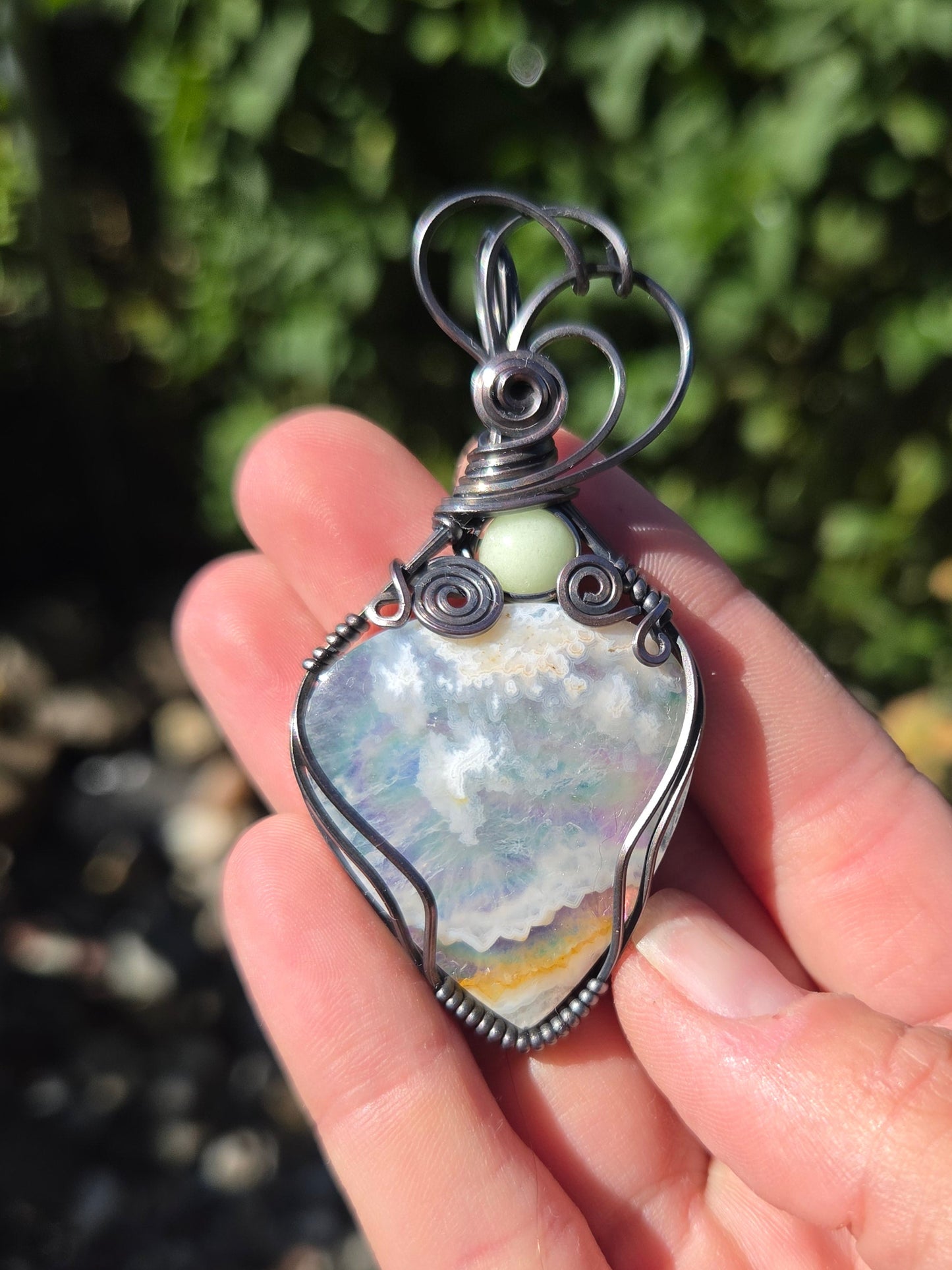Plume Agate/ Rainbow Aurora Opal Doublet Pendant