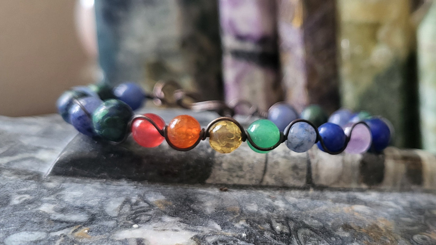 Copper Wire Wrap Chakra Bracelet Sz. 7