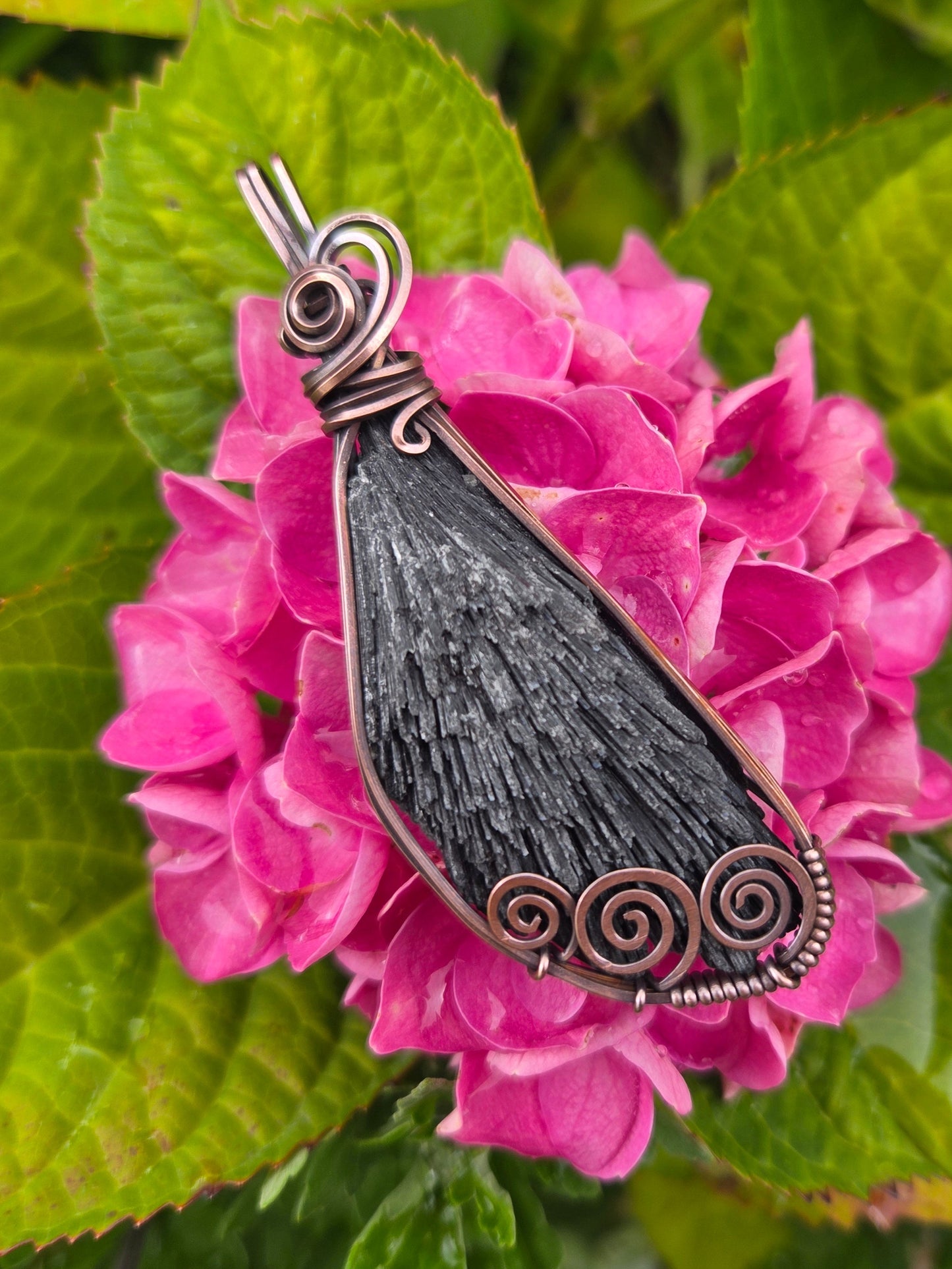Black Kyanite Blade Copper Wire Wrap Pendant