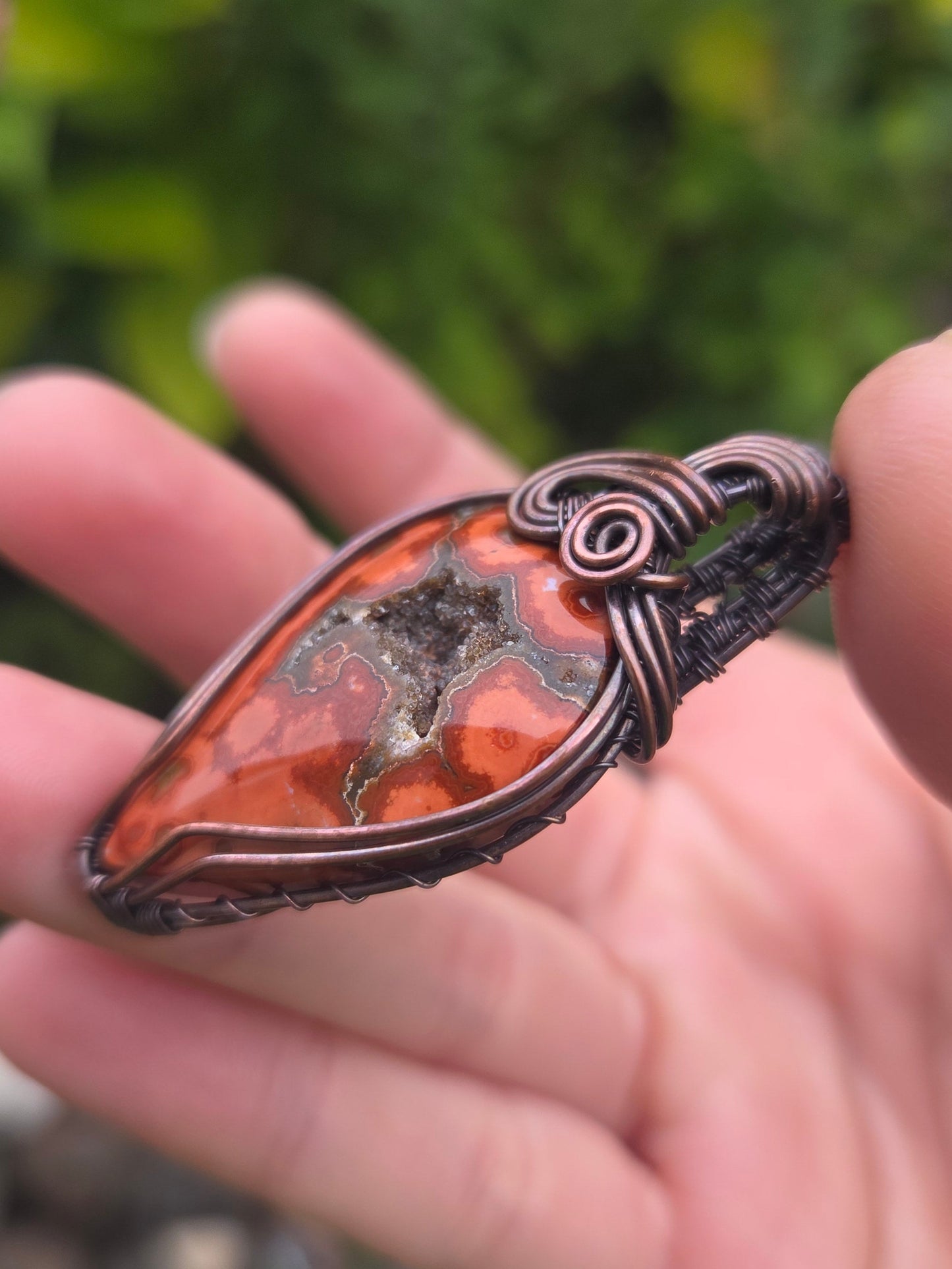 Red Ocean Jasper With Druzy Pocket Pendant