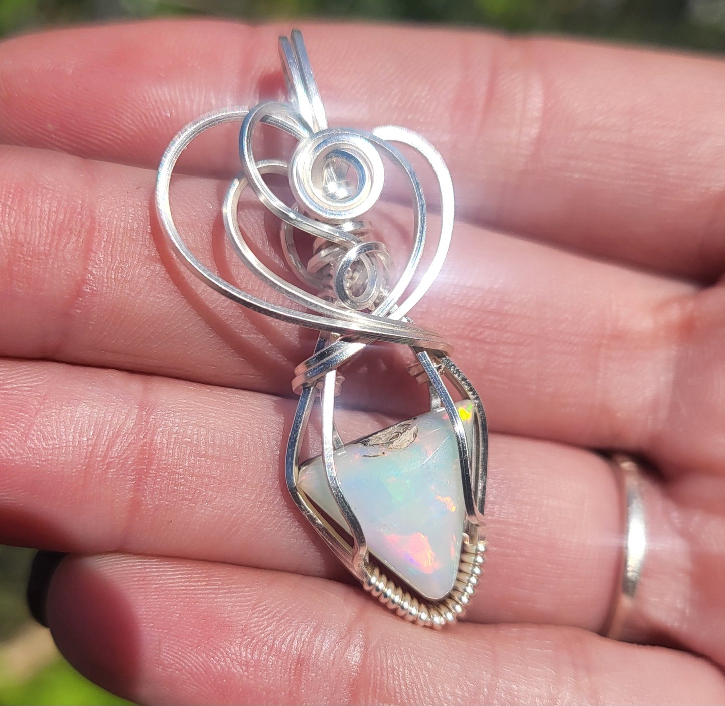 Australian Fire Opal Handcrafted Wire Wrap Pendant
