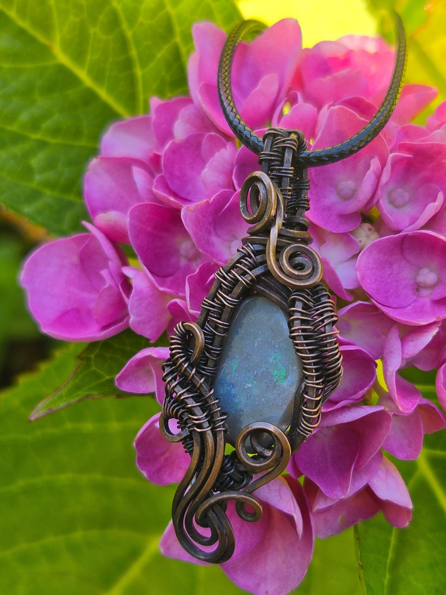 Australian Fire Opal Copper Wire Wrap Pendant