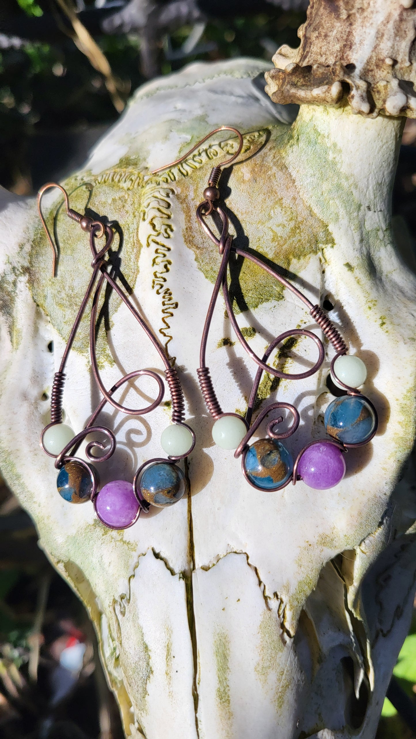 Handcrafted Glow in the Dark Oxidized Copper Wire Earrings