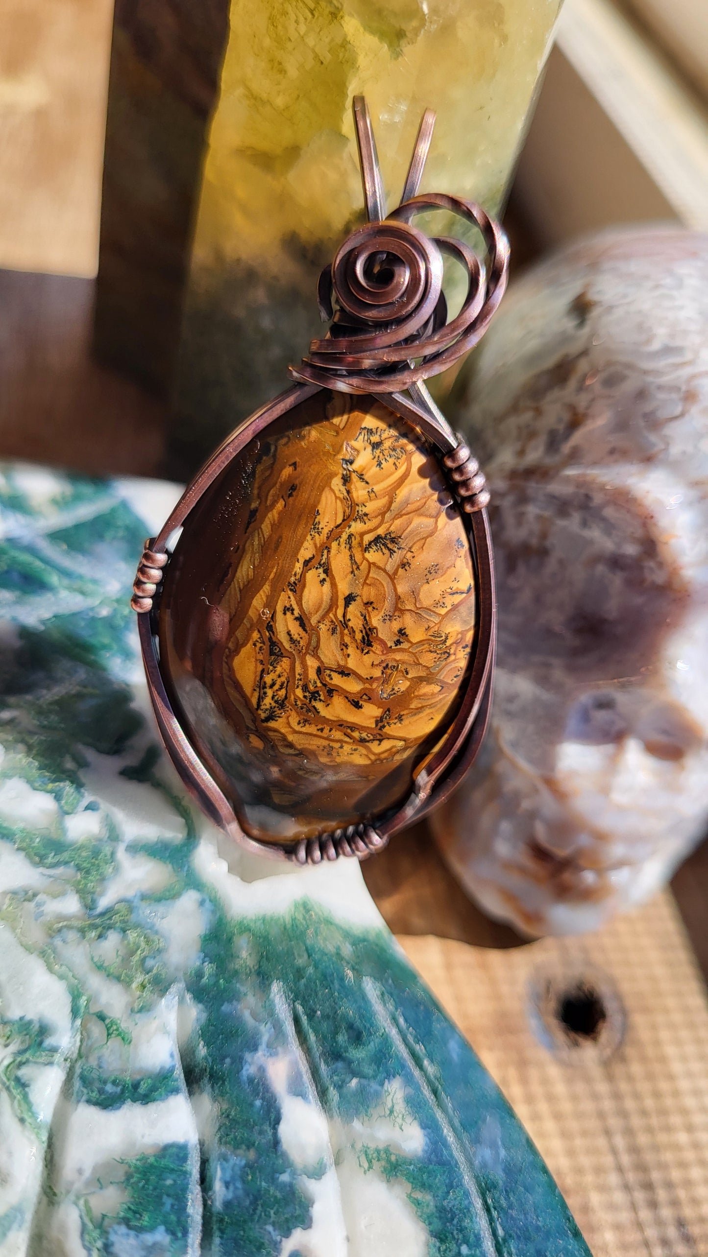 Royal Sahara Jasper Copper Wire Wrap Pendant