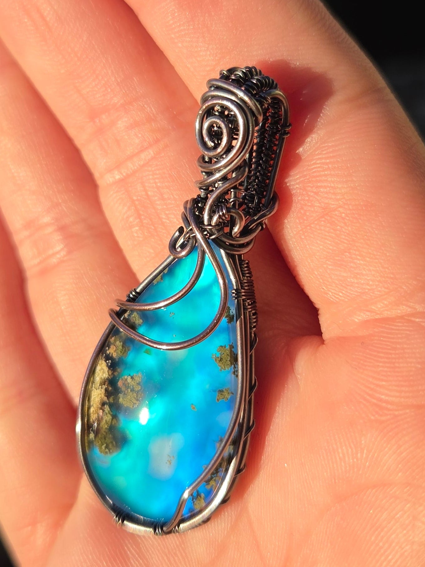 Moss Agate Aurora Doublet Copper Pendant
