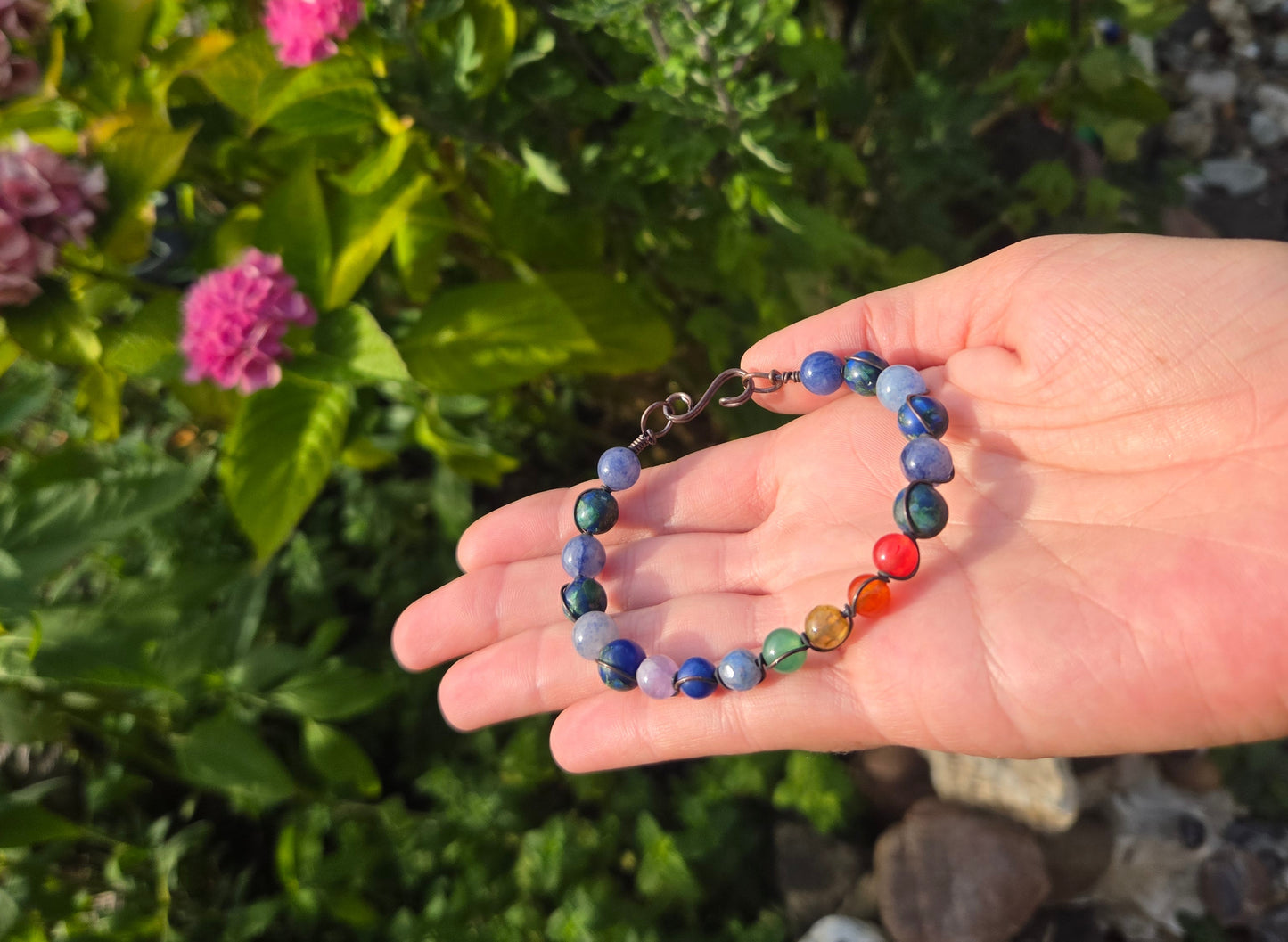 Copper Wire Wrap Chakra Bracelet Sz. 7