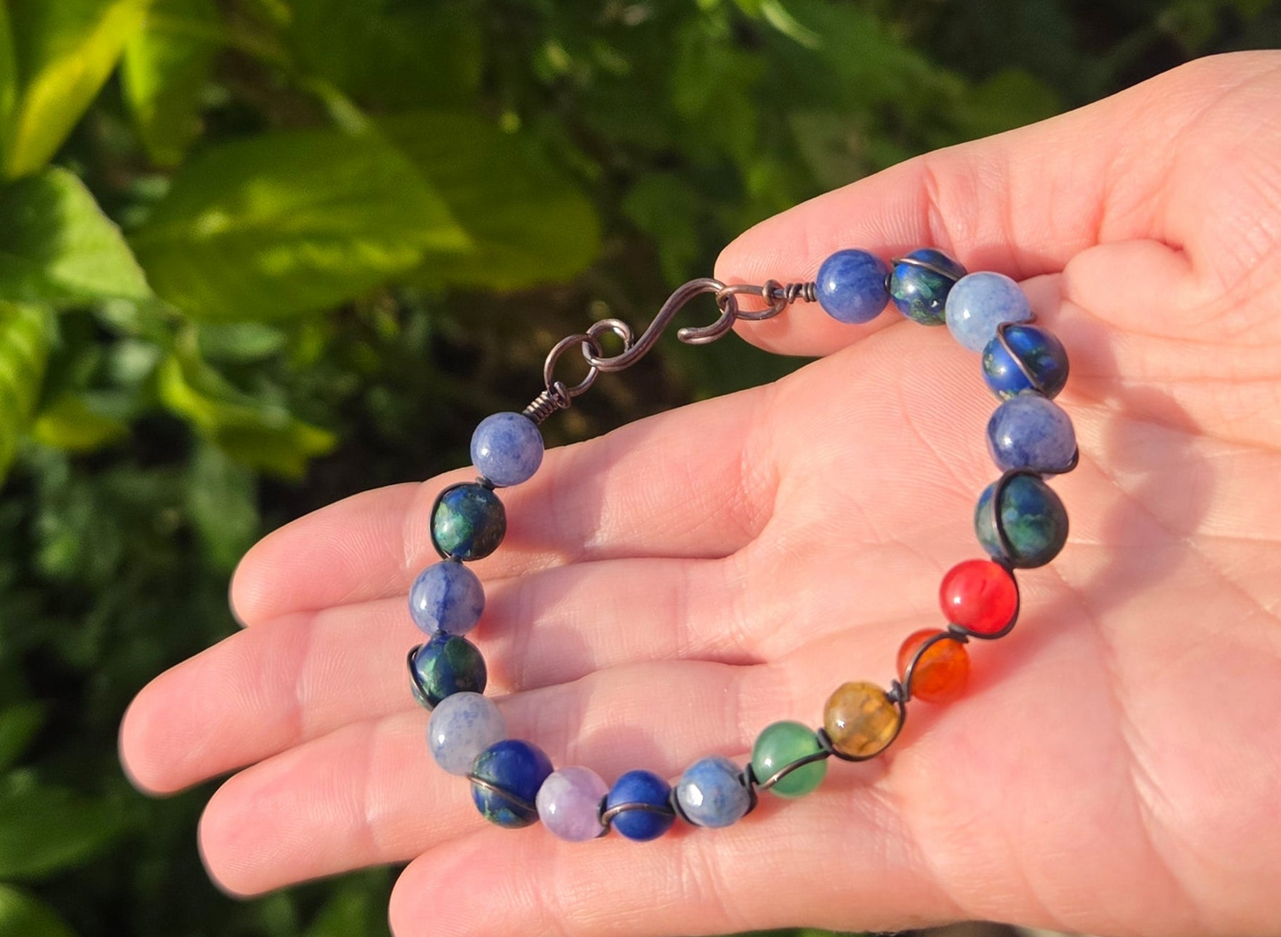 Copper Wire Wrap Chakra Bracelet Sz. 7