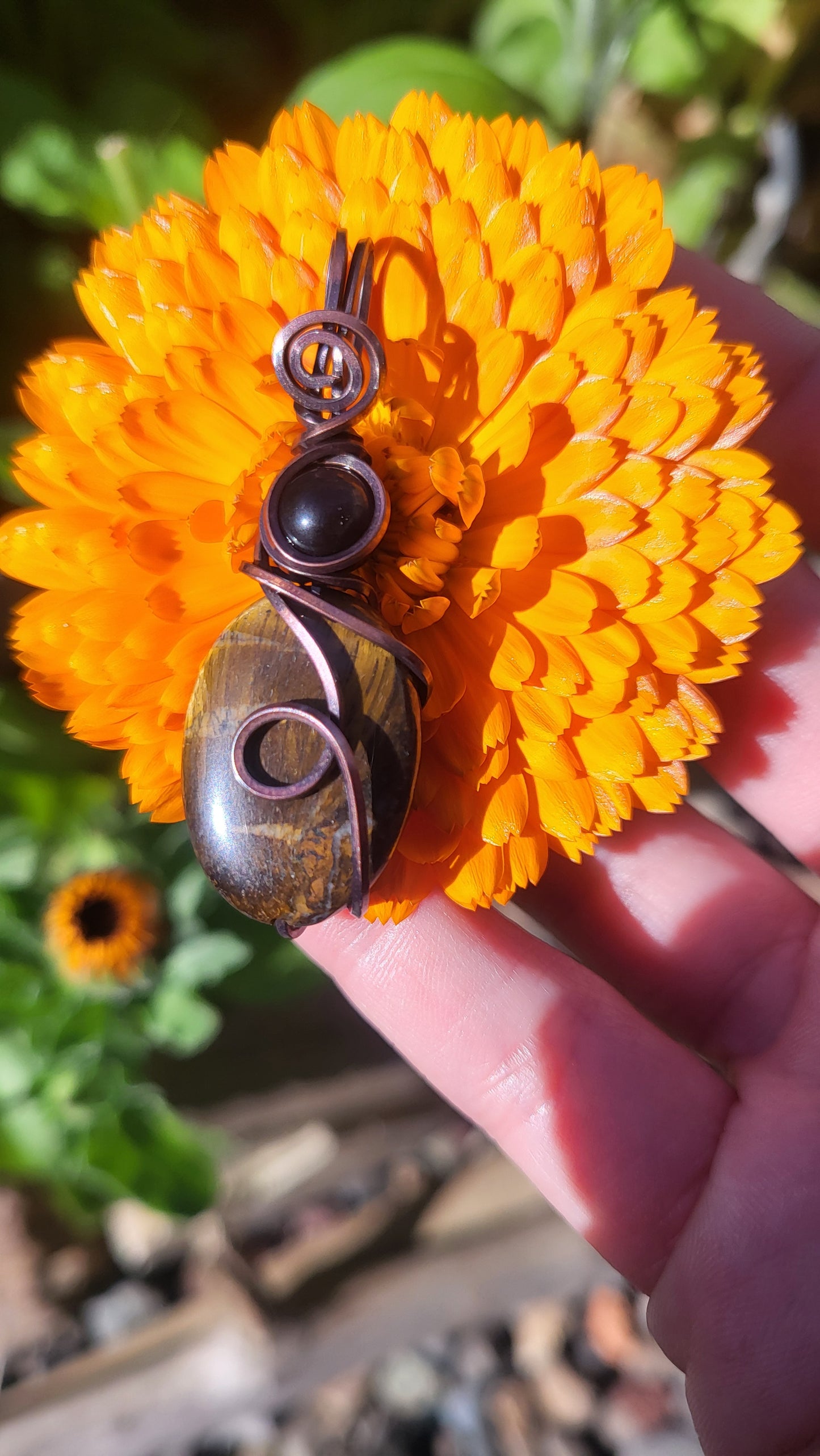 Silver Sheen Obsidian & Tigers Eye Pendant